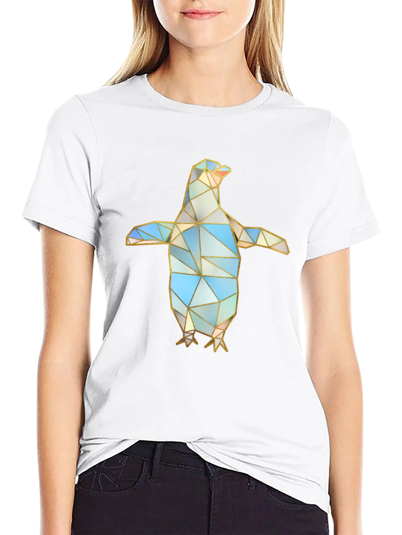 Geometric Penguin Graphic Tee - Modern Art Design