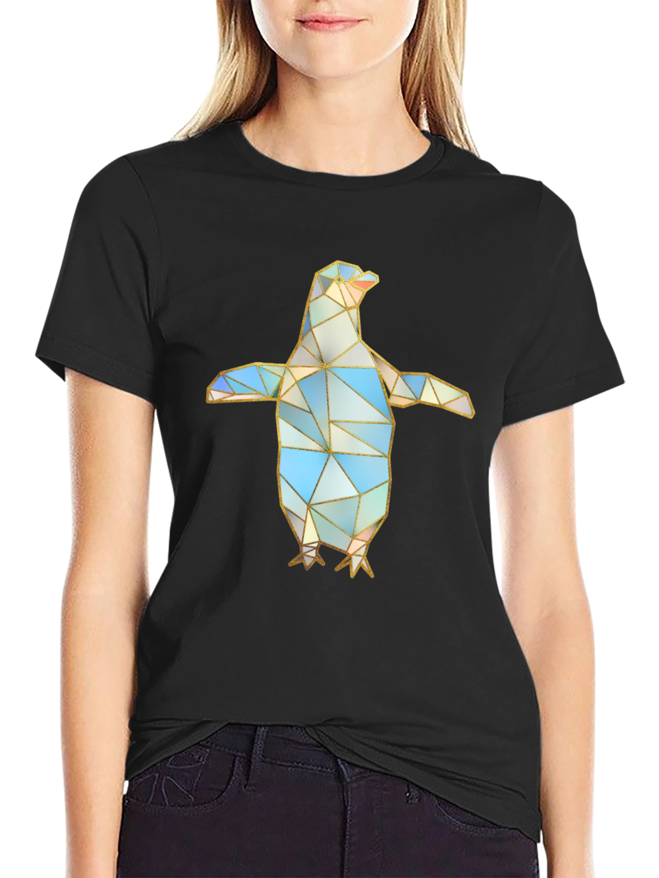 Geometric Penguin Graphic Tee - Modern Art Design