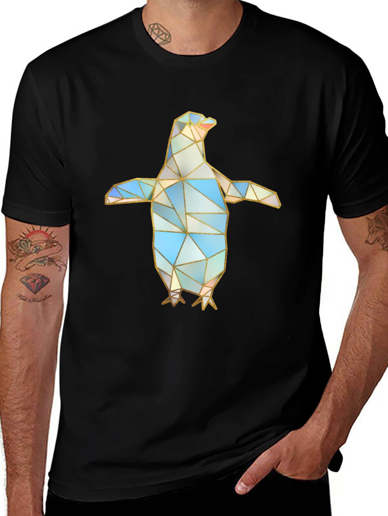 Geometric Penguin Graphic Tee - Modern Art Design