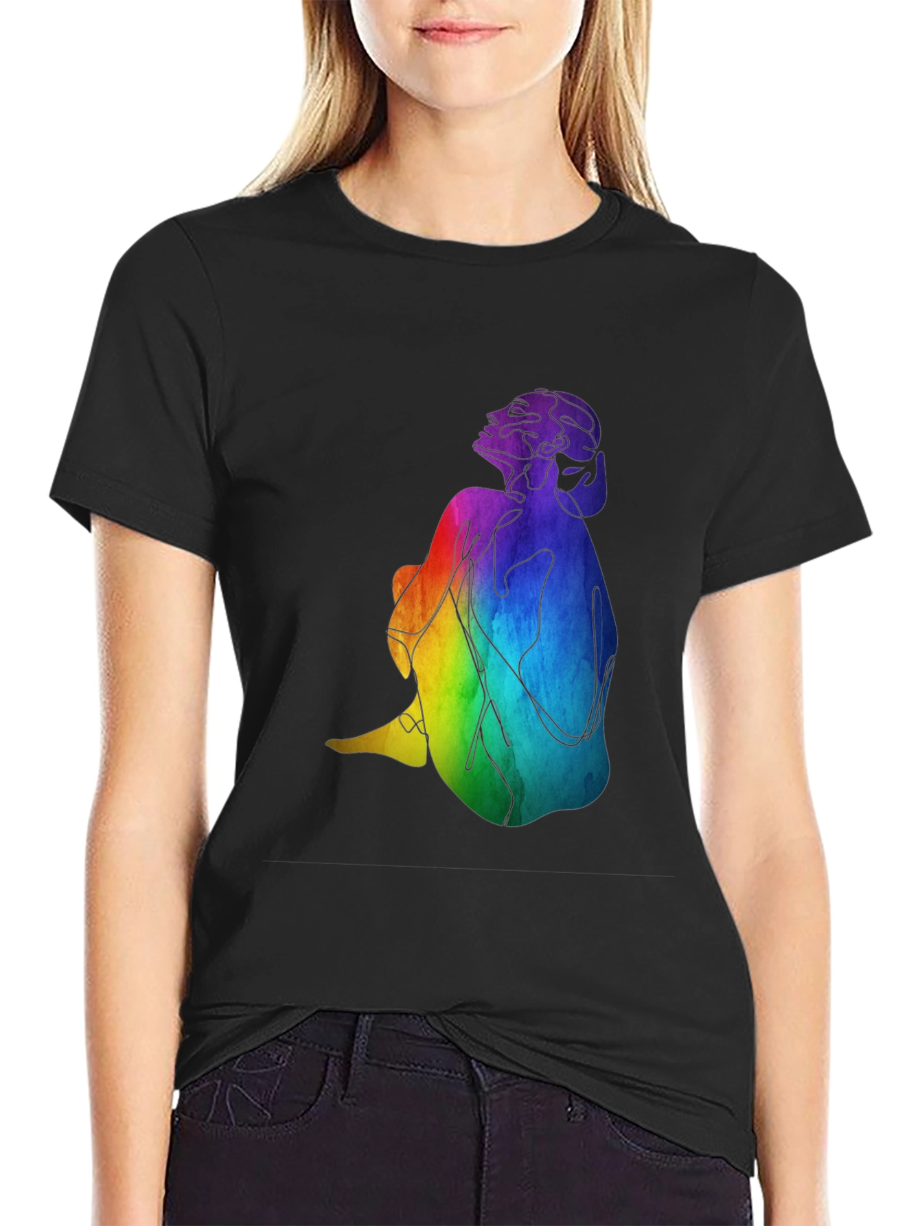 Rainbow Woman Graphic Black T-Shirt