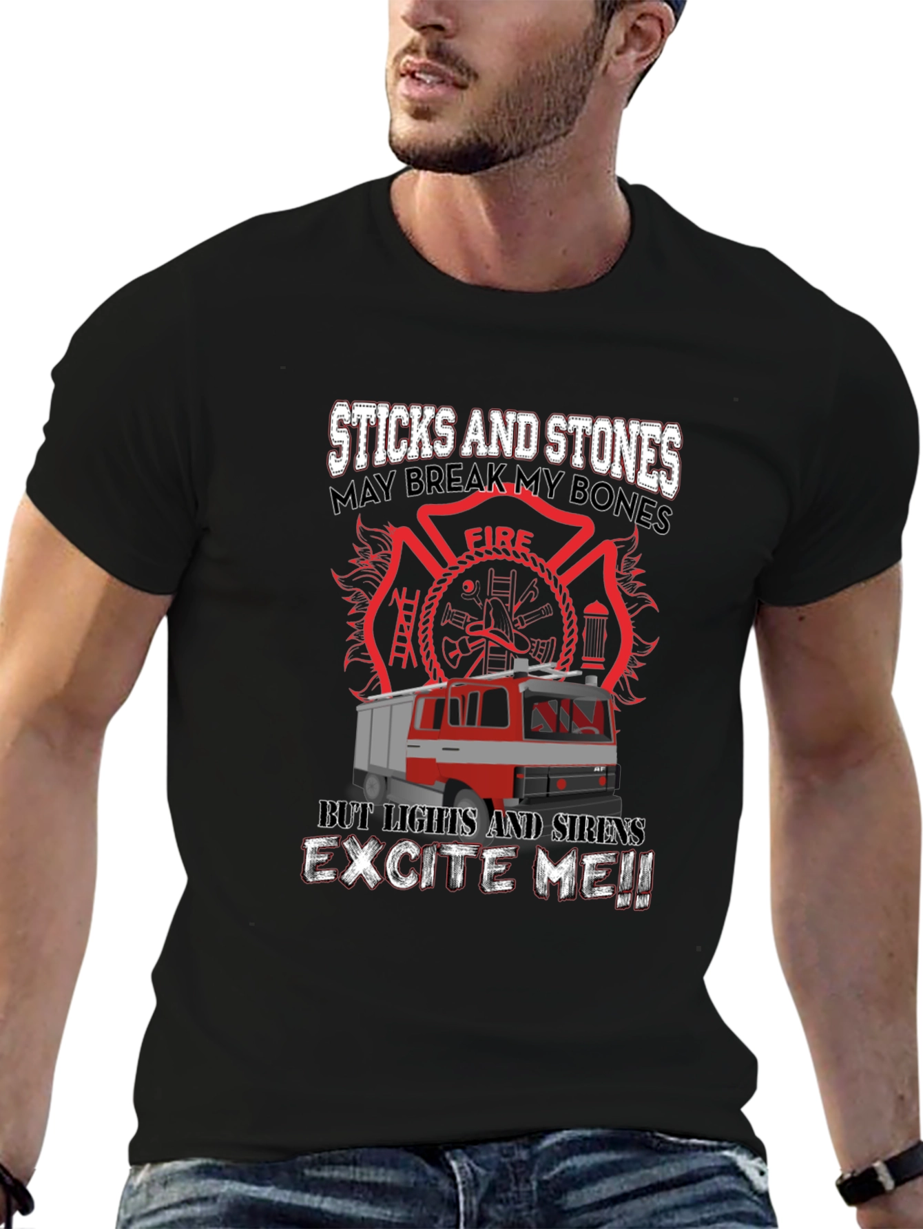 Firefighter Humor T-Shirt - Sticks & Stones Design
