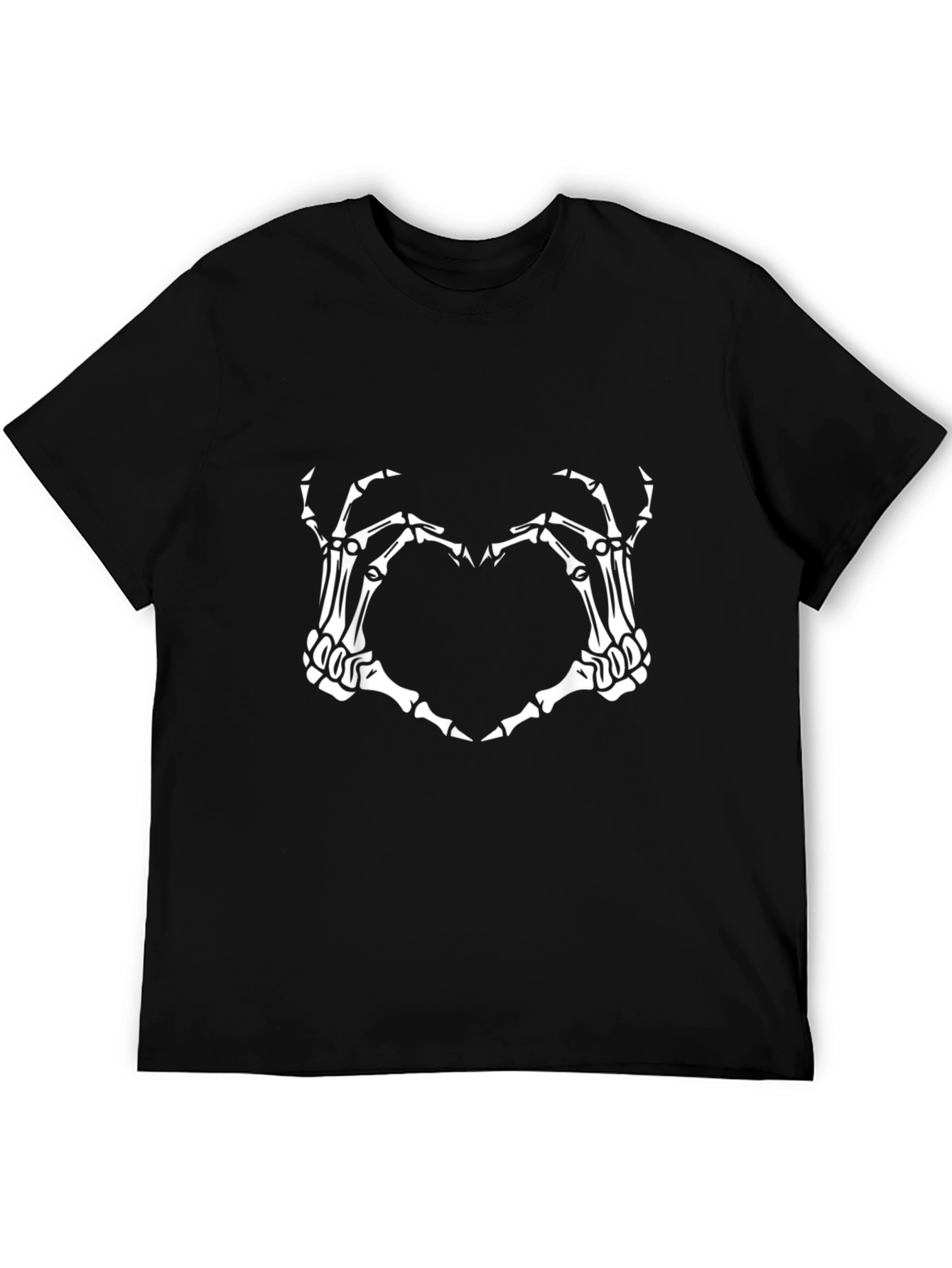 Skeleton Hand Heart Graphic Tee - Black Cotton Blend