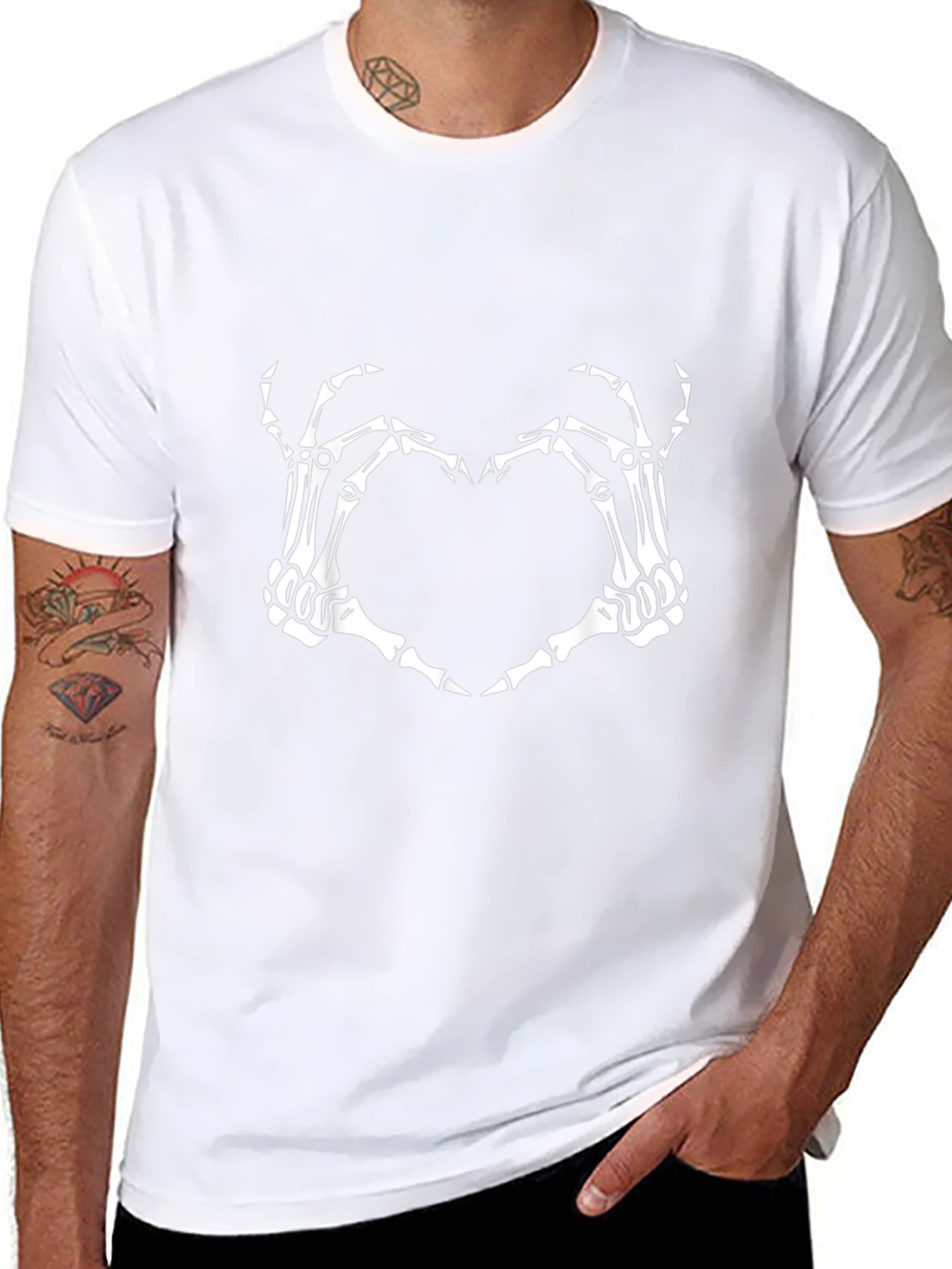 Skeleton Hand Heart Graphic Tee - Black Cotton Blend