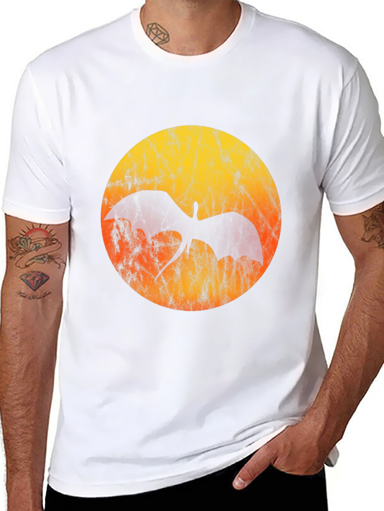 Dragon Silhouette T-Shirt - Grunge Sunset Design