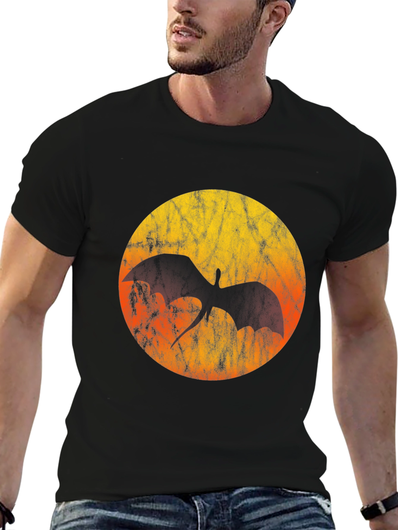 Dragon Silhouette T-Shirt - Grunge Sunset Design