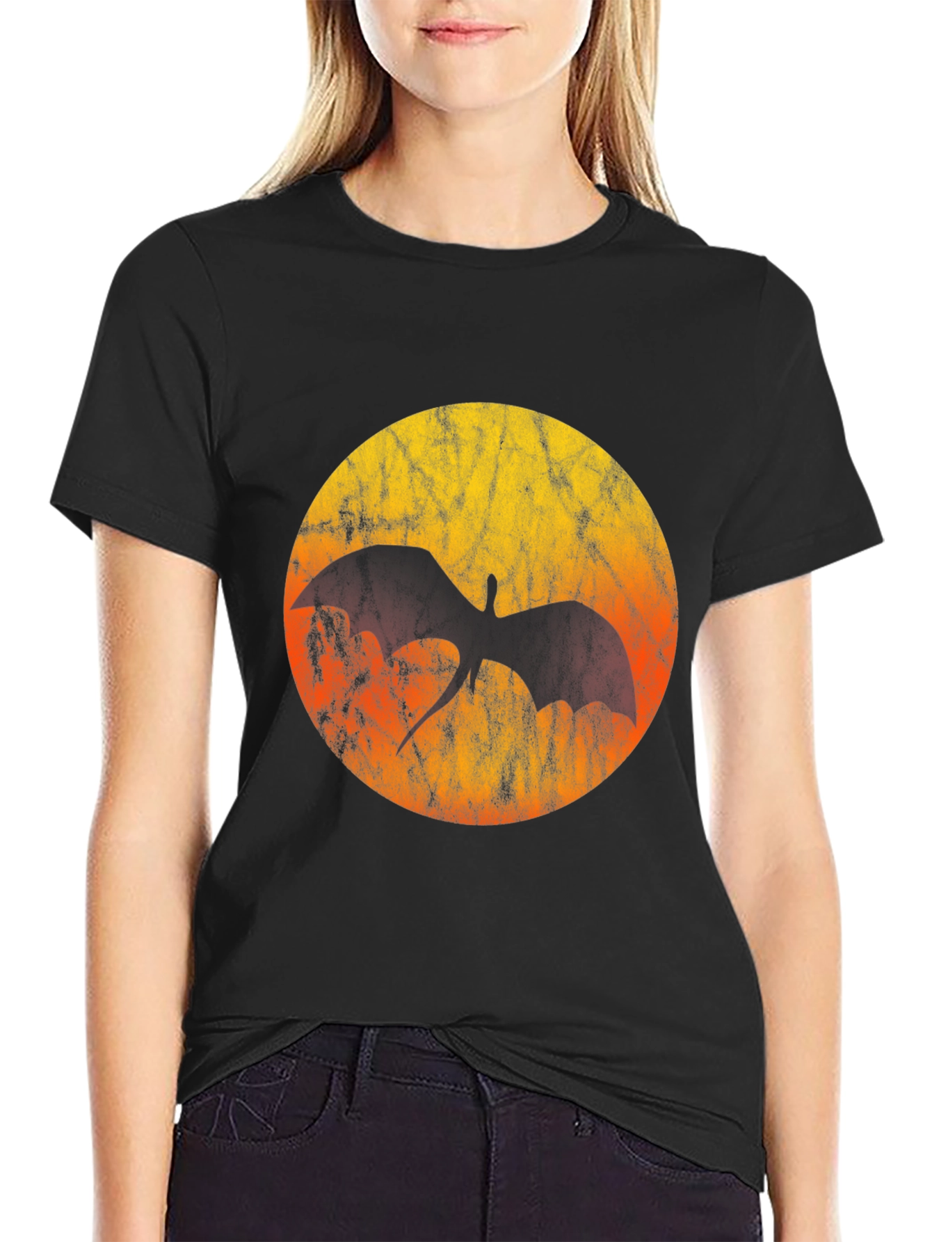 Dragon Silhouette T-Shirt - Grunge Sunset Design