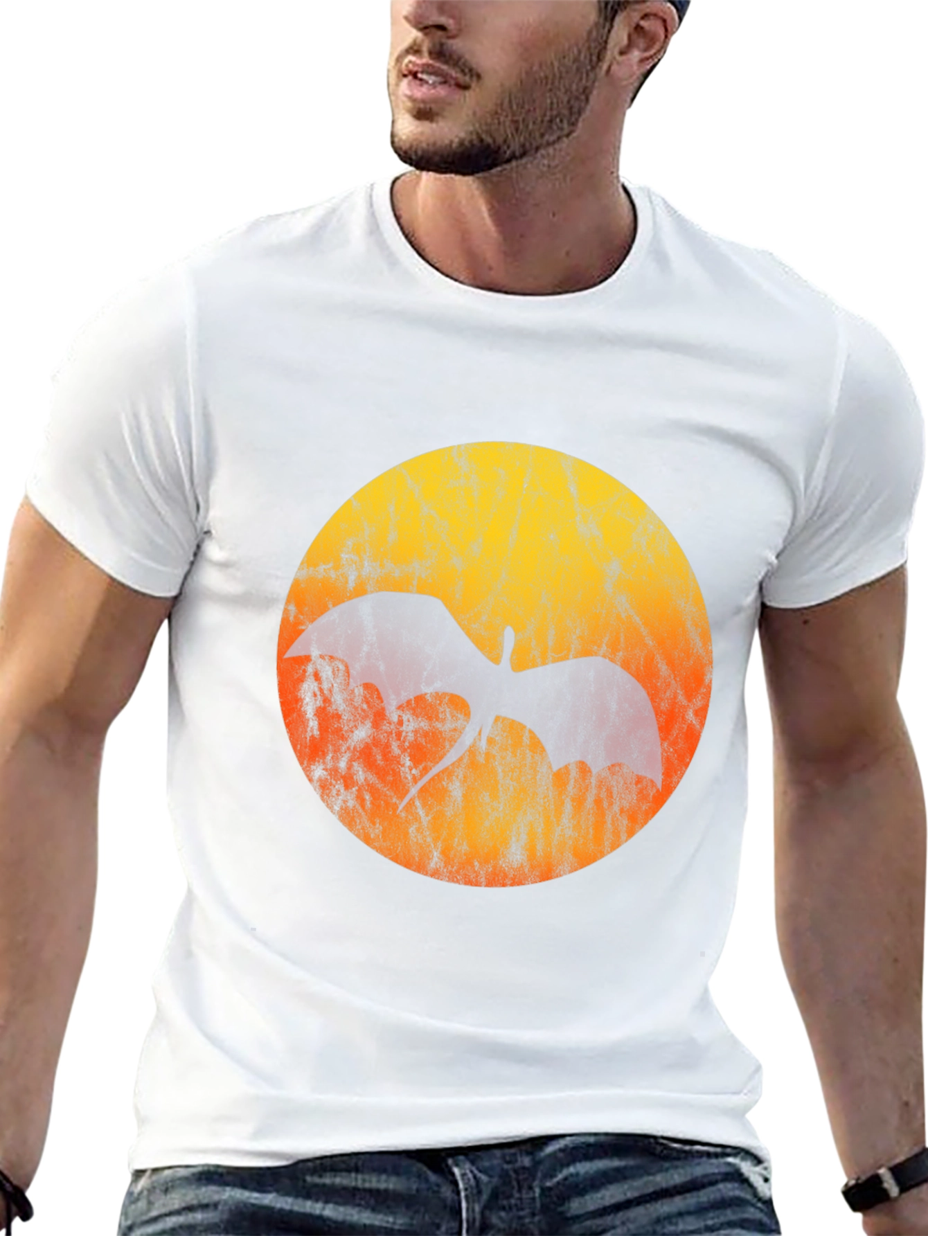 Dragon Silhouette T-Shirt - Grunge Sunset Design