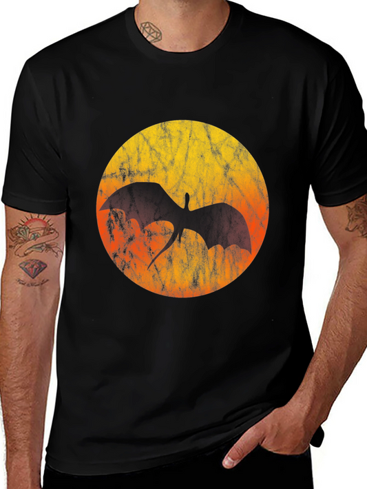 Dragon Silhouette T-Shirt - Grunge Sunset Design