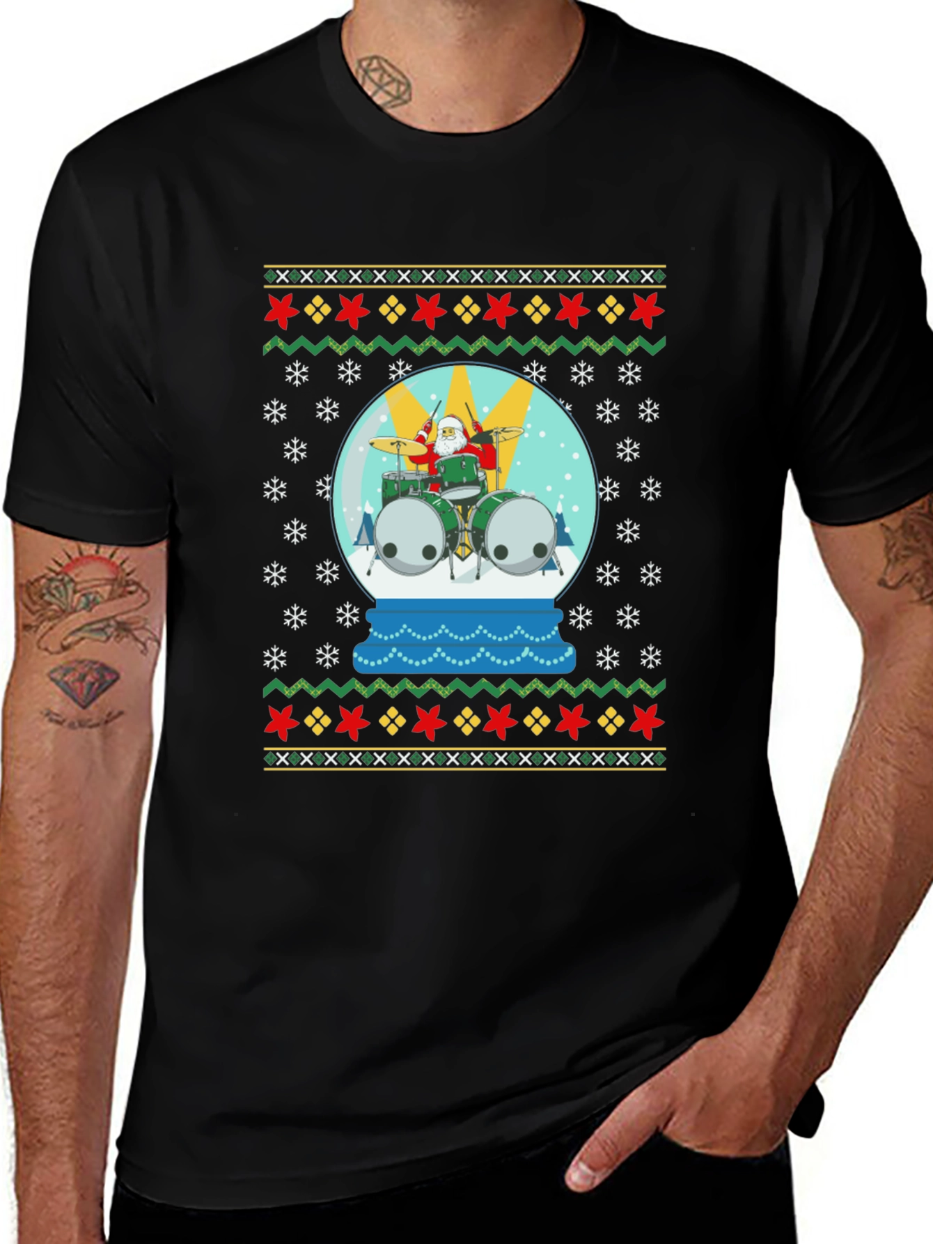 Santa Drummer Ugly Christmas T-Shirt