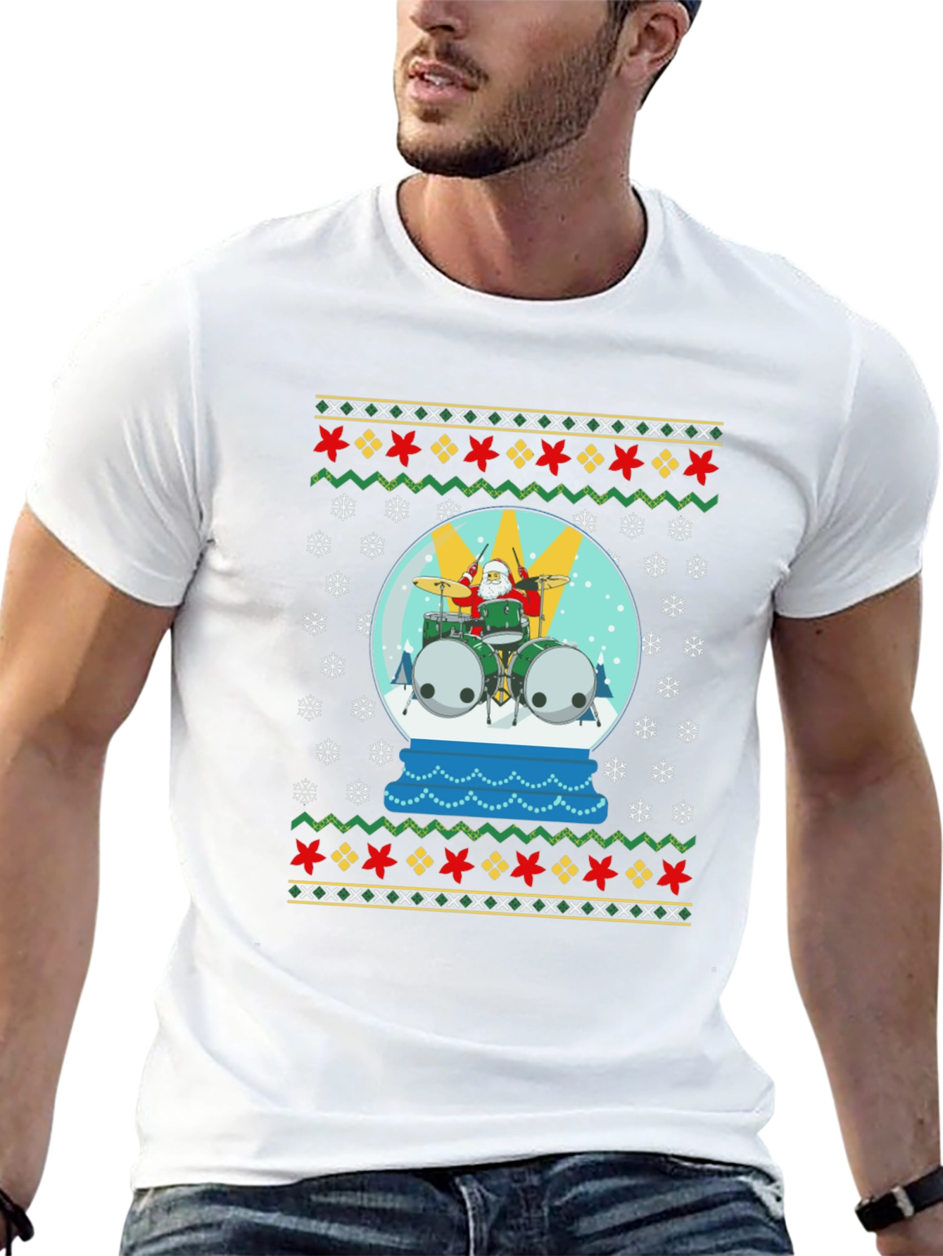 Santa Drummer Ugly Christmas T-Shirt