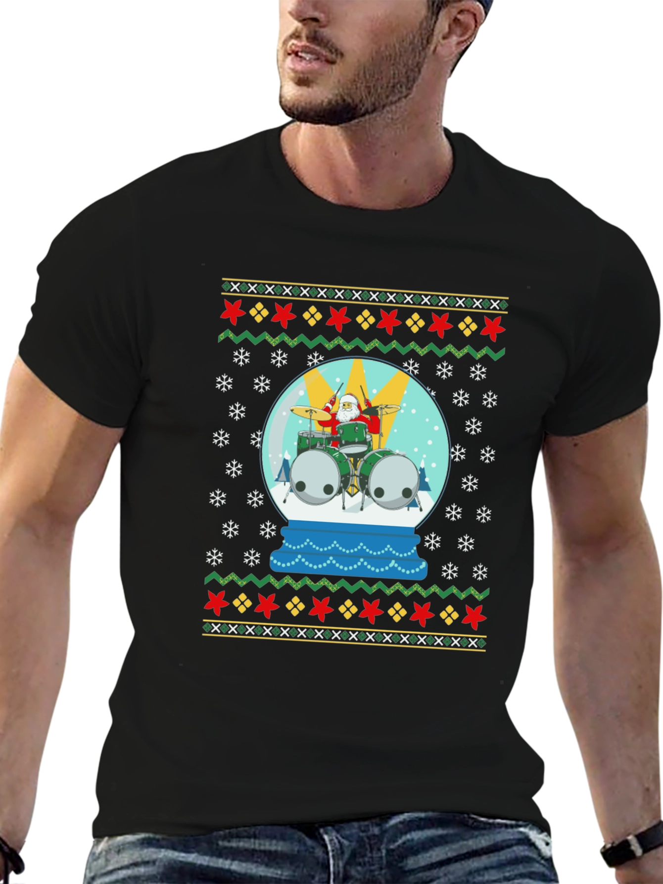Santa Drummer Ugly Christmas T-Shirt