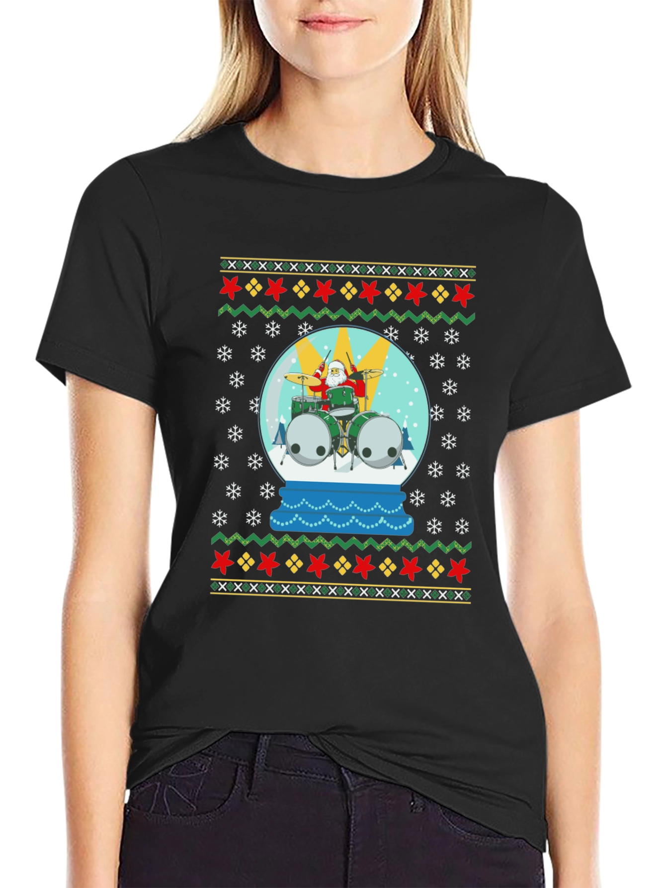 Santa Drummer Ugly Christmas T-Shirt