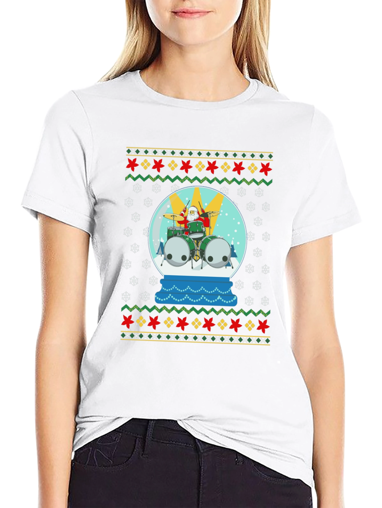 Santa Drummer Ugly Christmas T-Shirt