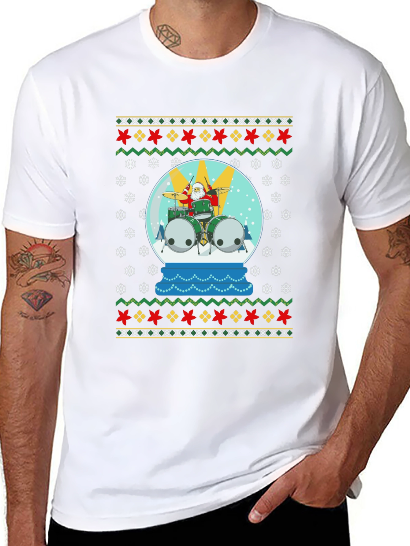 Santa Drummer Ugly Christmas T-Shirt