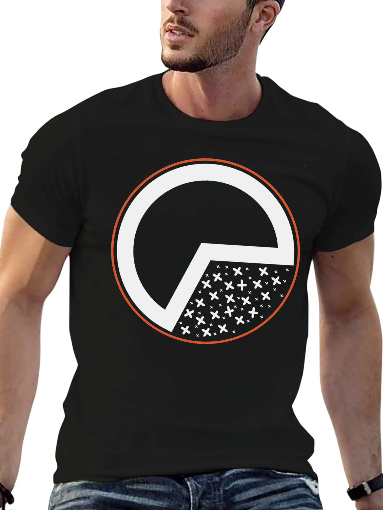 Graphic Tee: Black Circle Design Cotton T-Shirt
