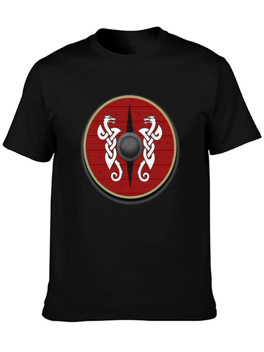 Viking Shield Graphic Tee - Celtic Dragon Design