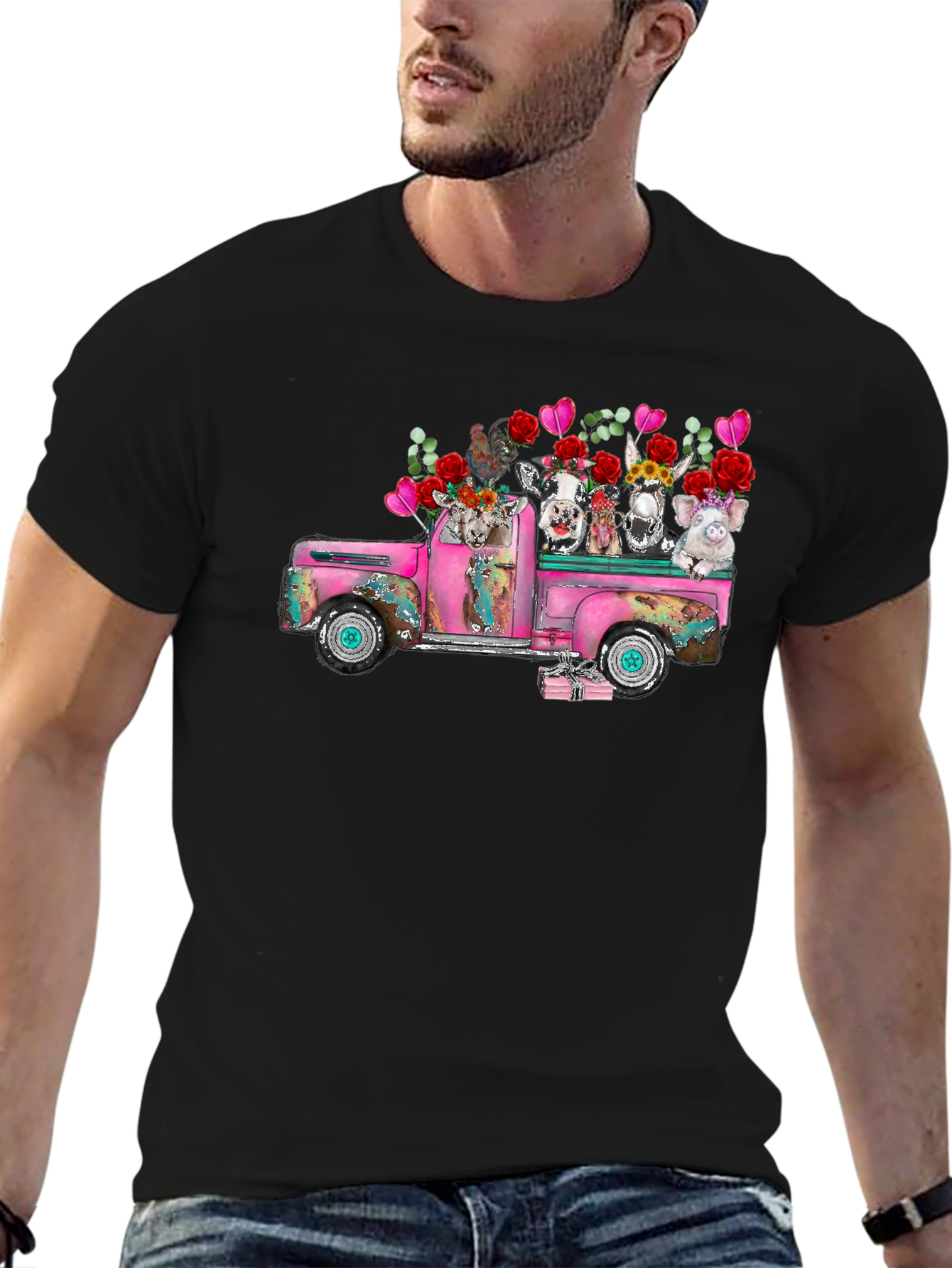 Farm Animals in Truck Graphic T-Shirt