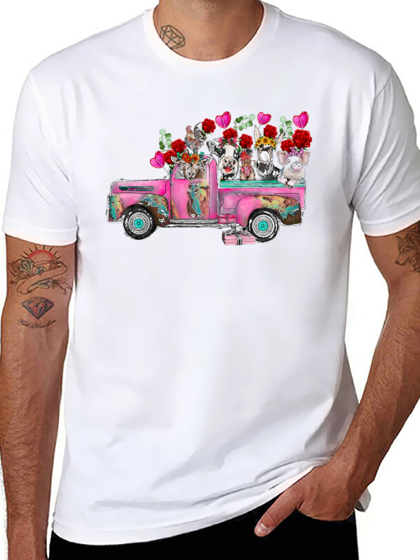 Farm Animals in Truck Graphic T-Shirt