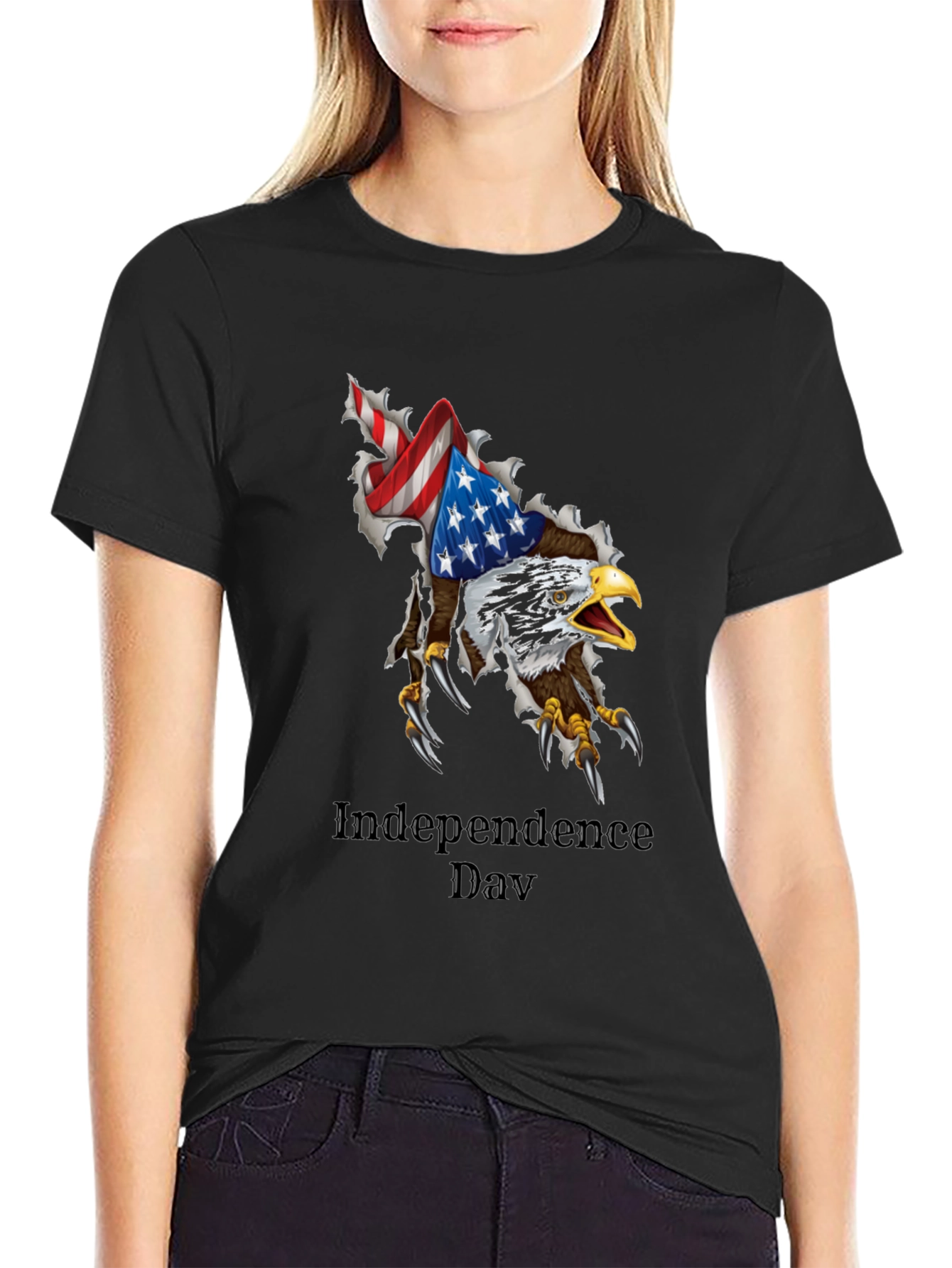 Independence Day Eagle Graphic Black T-Shirt