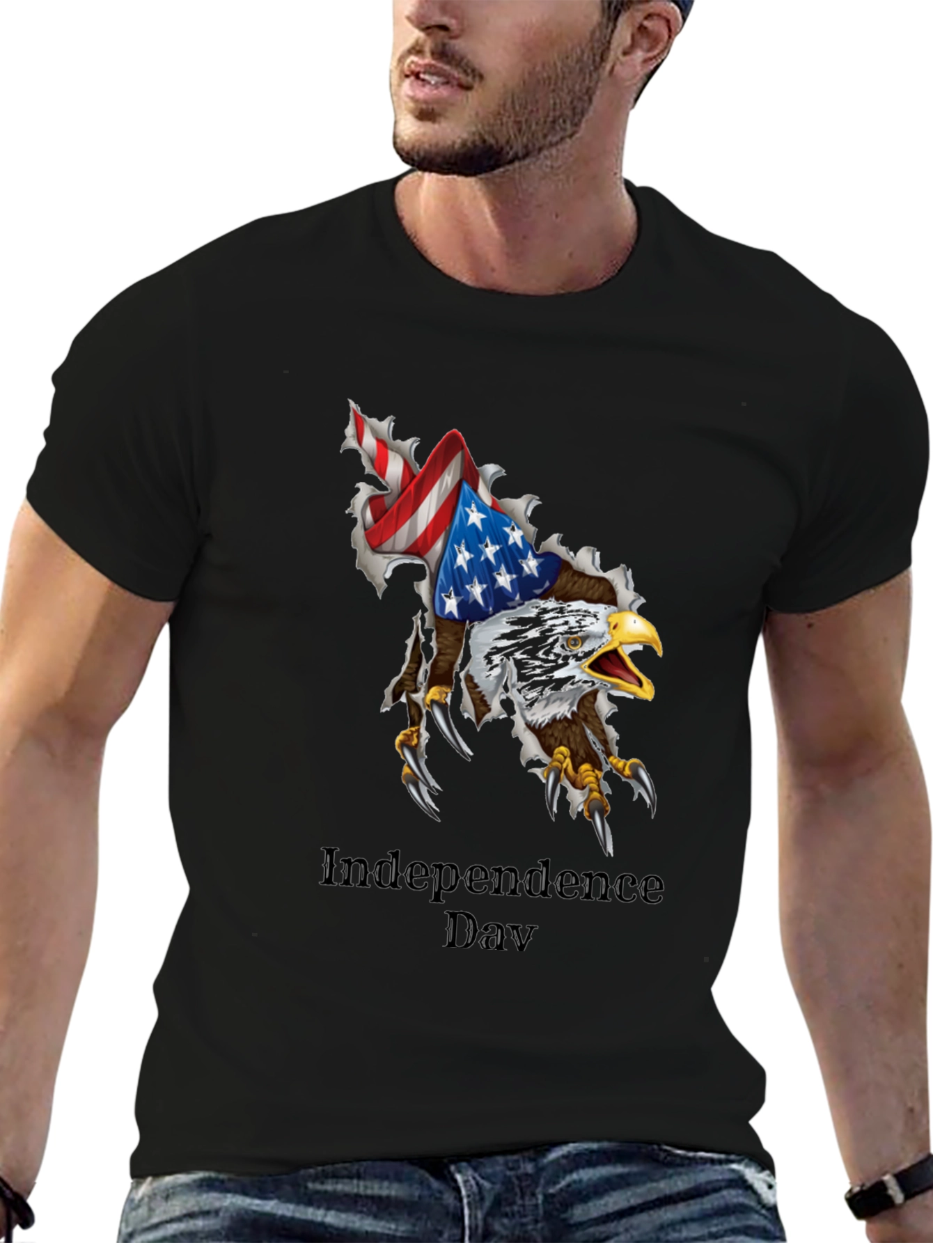 Independence Day Eagle Graphic Black T-Shirt