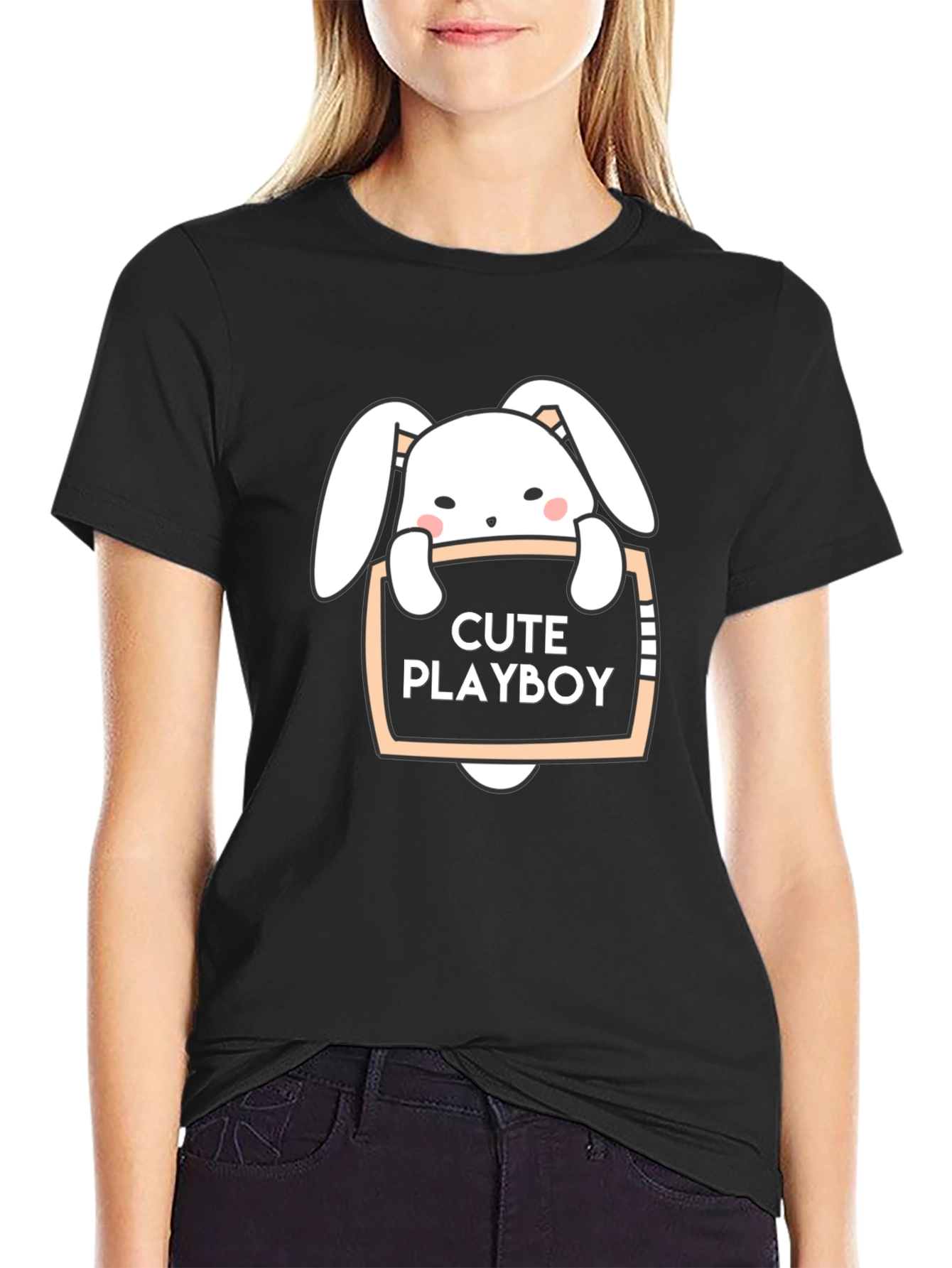Cute Playboy Bunny Black T-Shirt