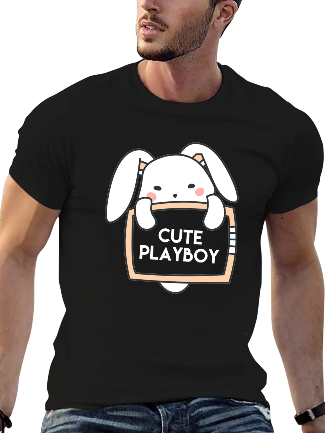 Cute Playboy Bunny Black T-Shirt