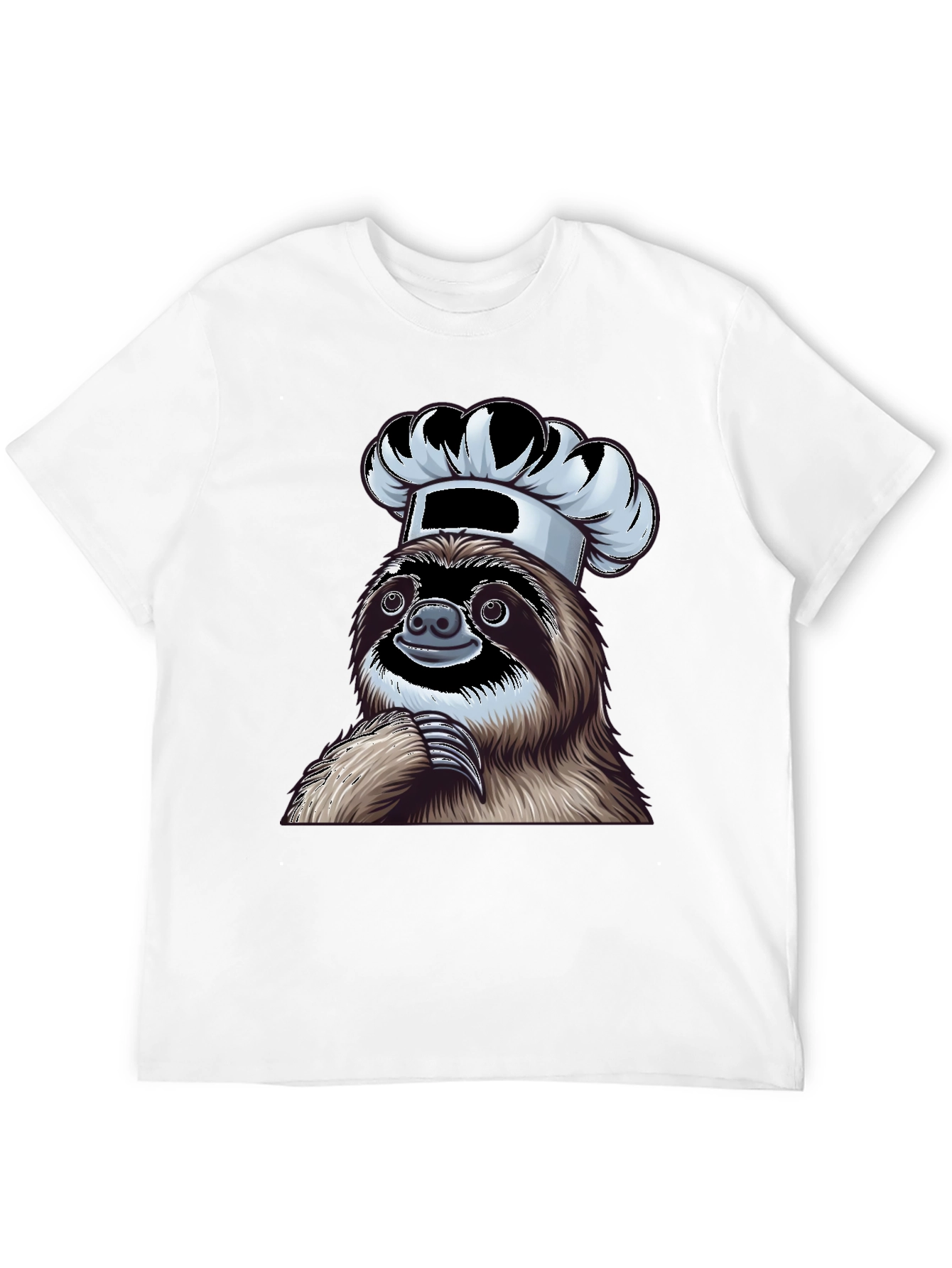Chef Sloth Graphic Tee - Unisex Black Cotton T-Shirt