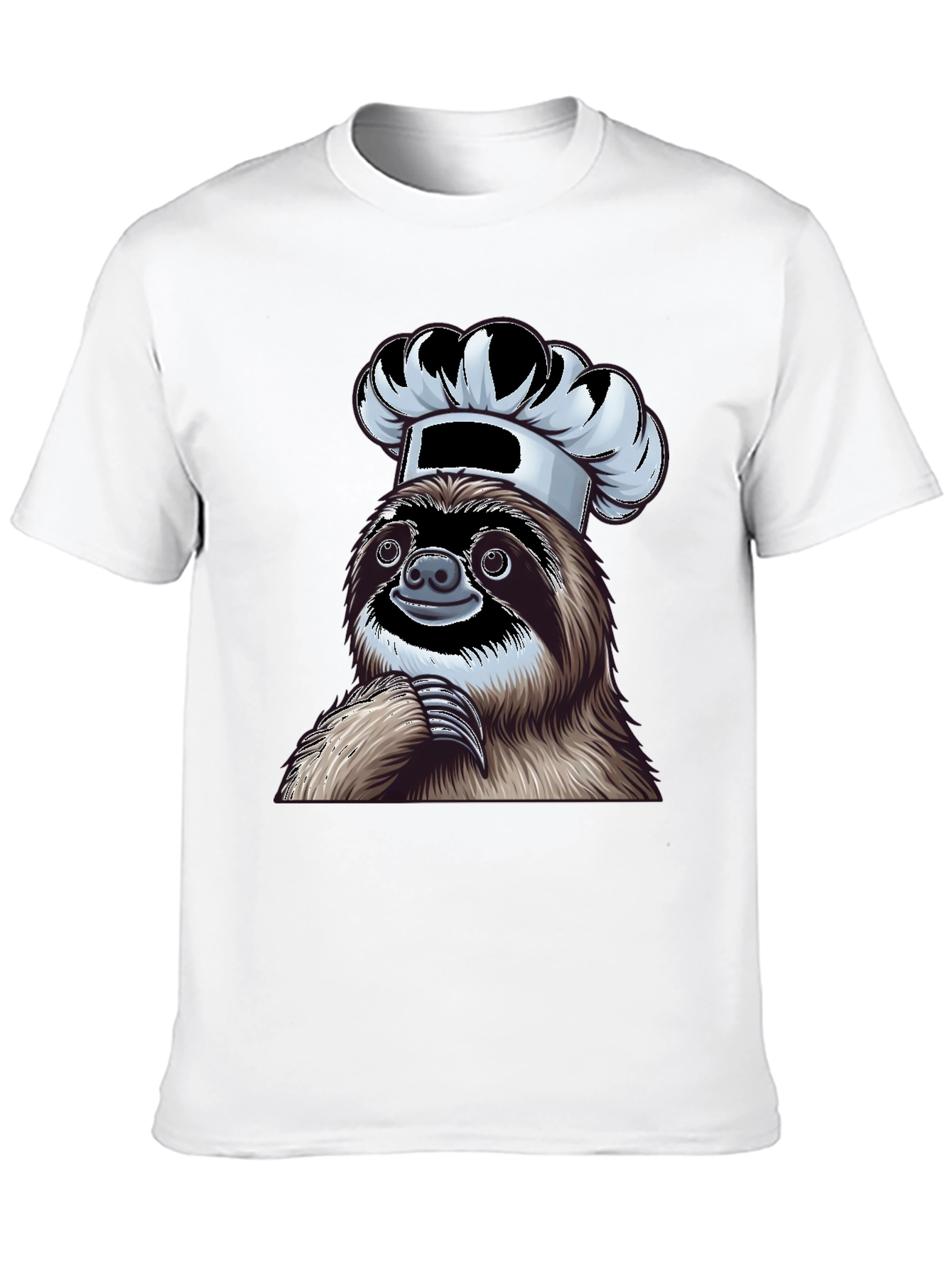Chef Sloth Graphic Tee - Unisex Black Cotton T-Shirt