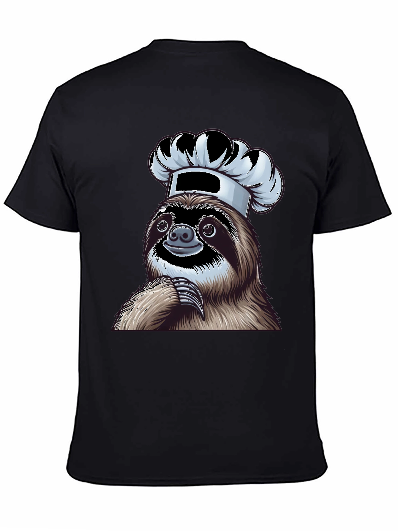 Chef Sloth Graphic Tee - Unisex Black Cotton T-Shirt