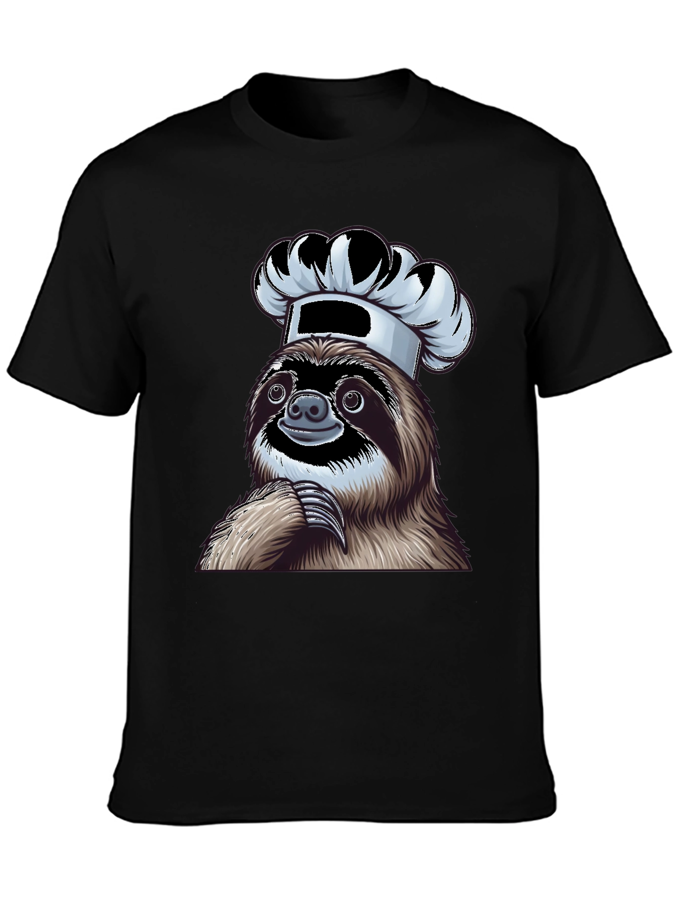 Chef Sloth Graphic Tee - Unisex Black Cotton T-Shirt