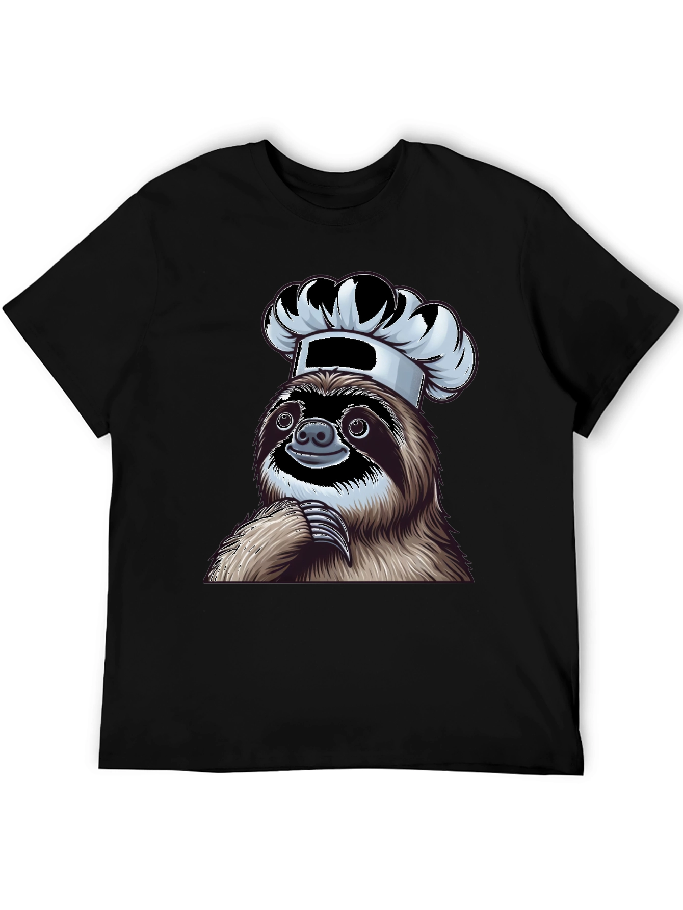 Chef Sloth Graphic Tee - Unisex Black Cotton T-Shirt