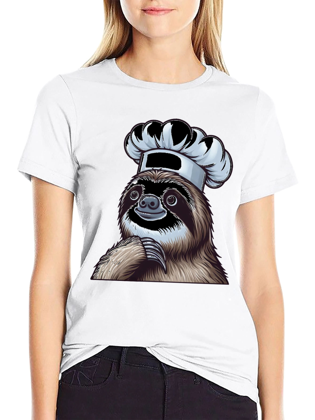 Chef Sloth Graphic Tee - Unisex Black Cotton T-Shirt