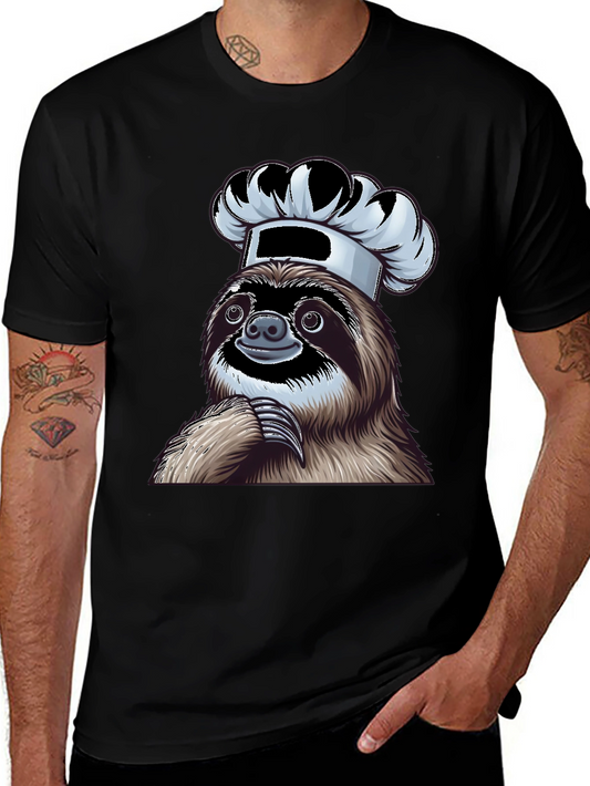 Chef Sloth Graphic Tee - Unisex Black Cotton T-Shirt