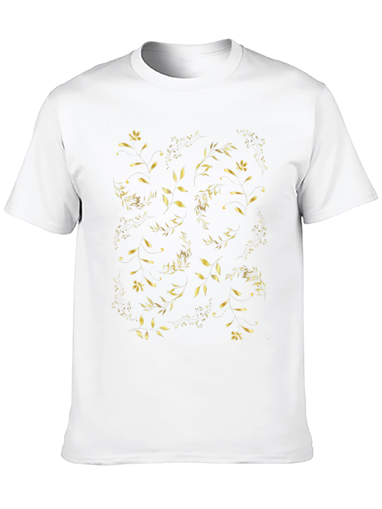 Golden Floral Print Black T-Shirt