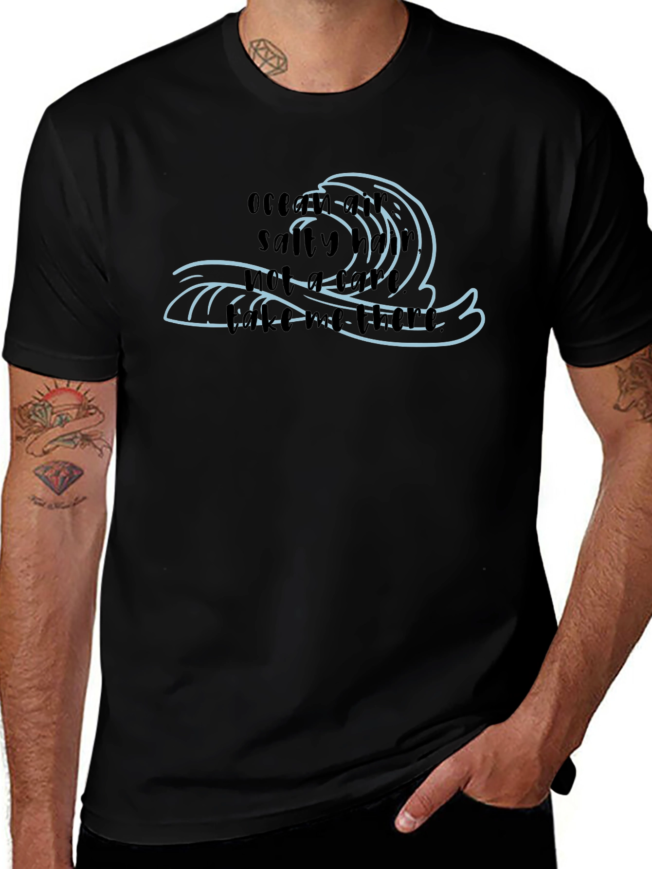 Ocean Air Salty Hair Mens Black T-Shirt