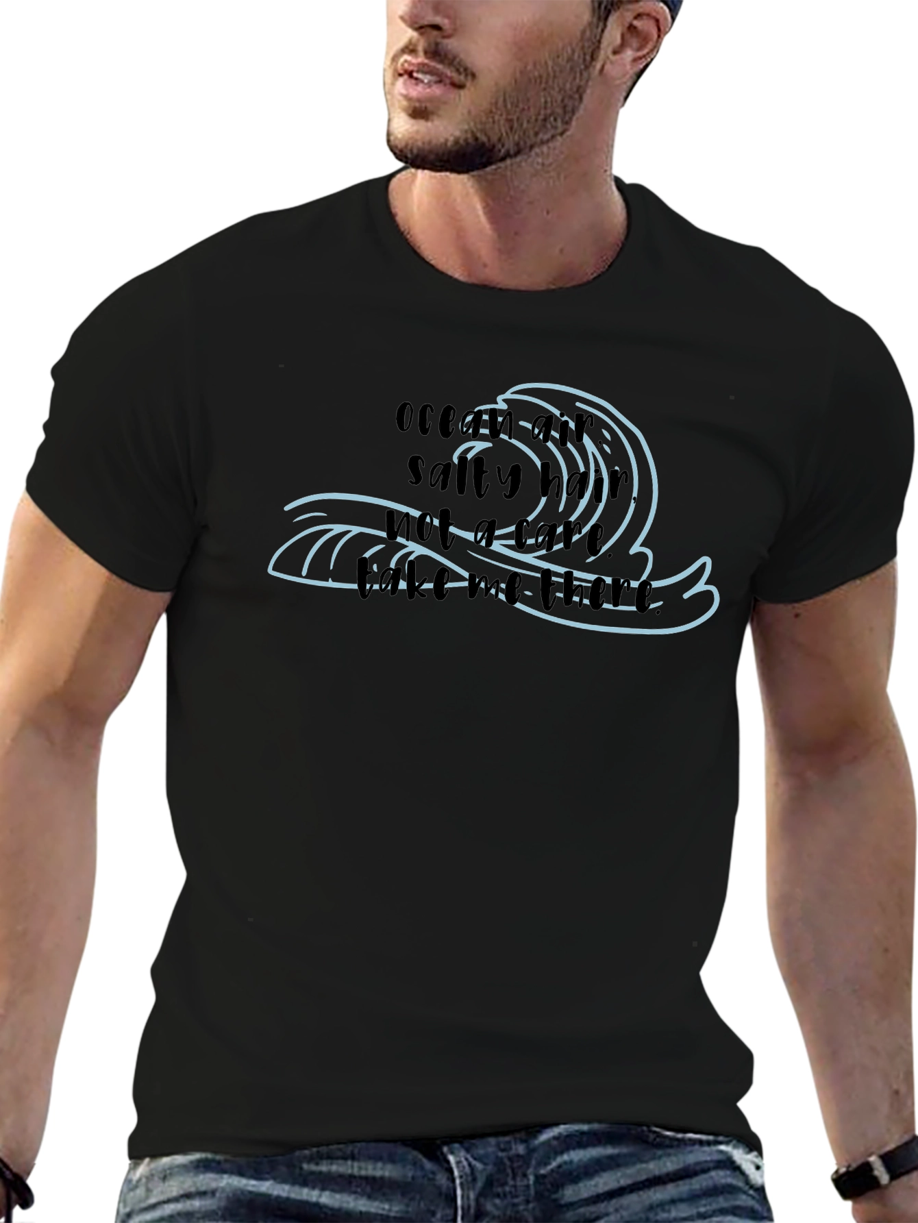 Ocean Air Salty Hair Mens Black T-Shirt