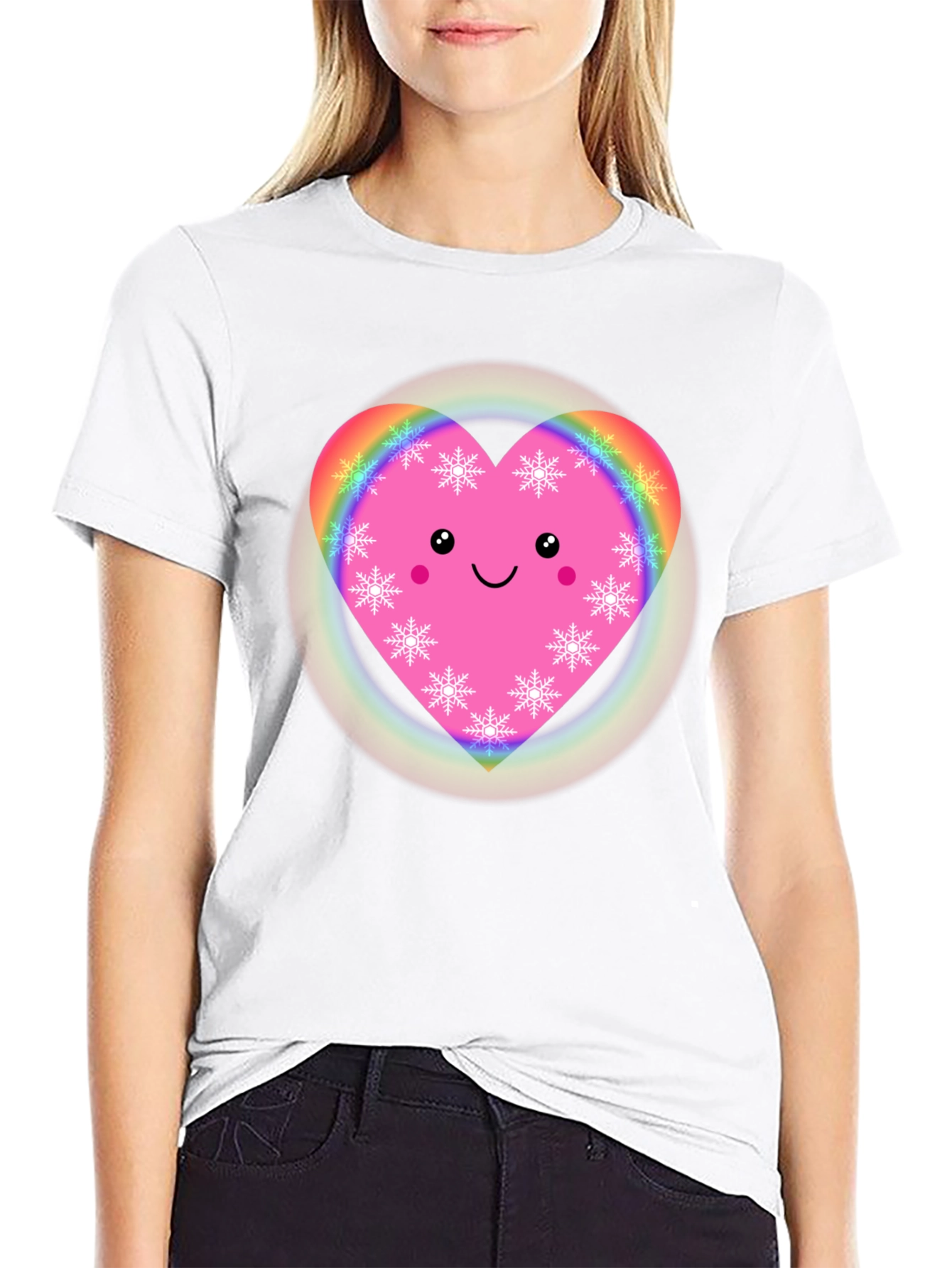 Cute Heart with Snowflakes Black T-Shirt