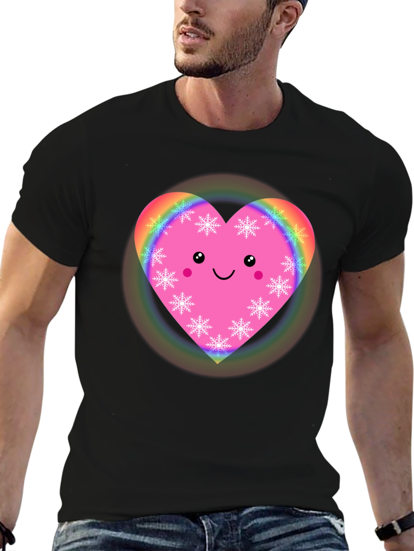 Cute Heart with Snowflakes Black T-Shirt