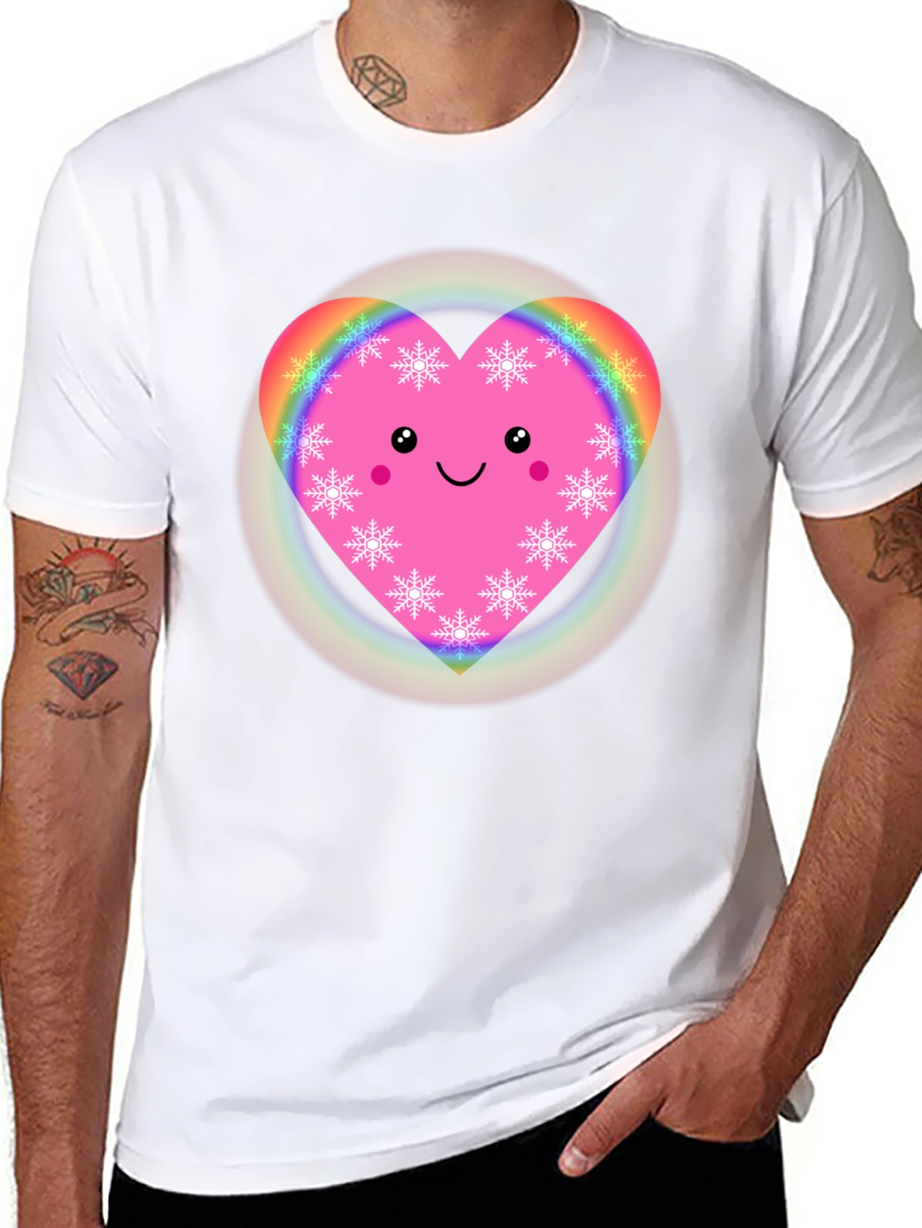 Cute Heart with Snowflakes Black T-Shirt