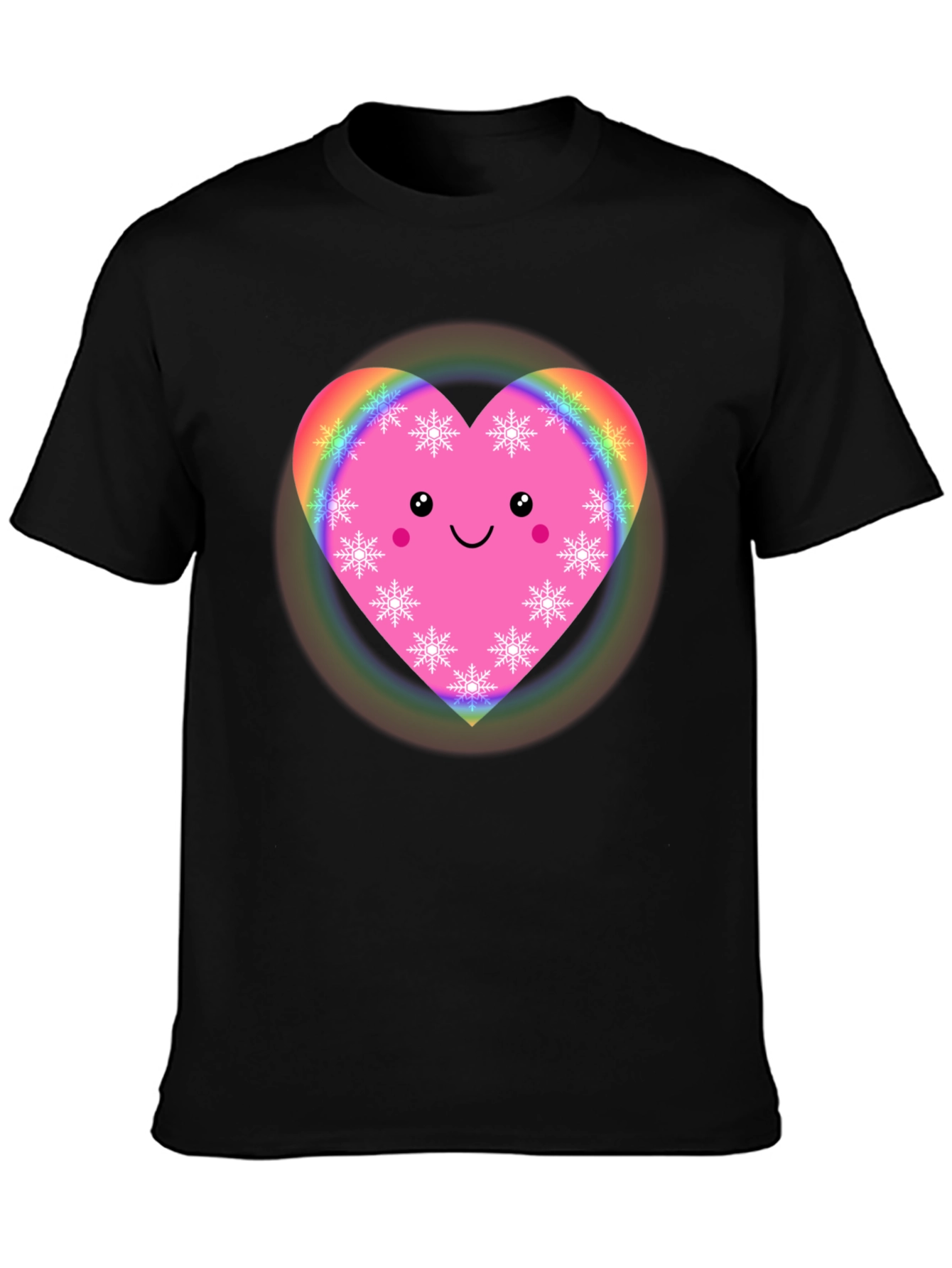 Cute Heart with Snowflakes Black T-Shirt