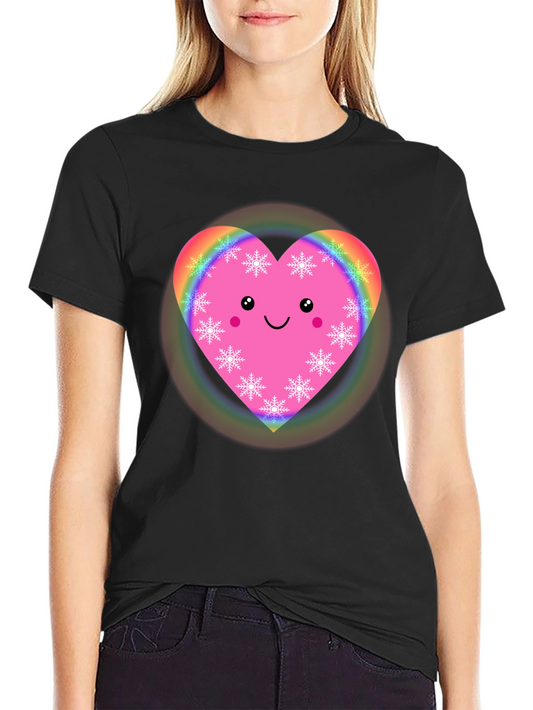 Cute Heart with Snowflakes Black T-Shirt