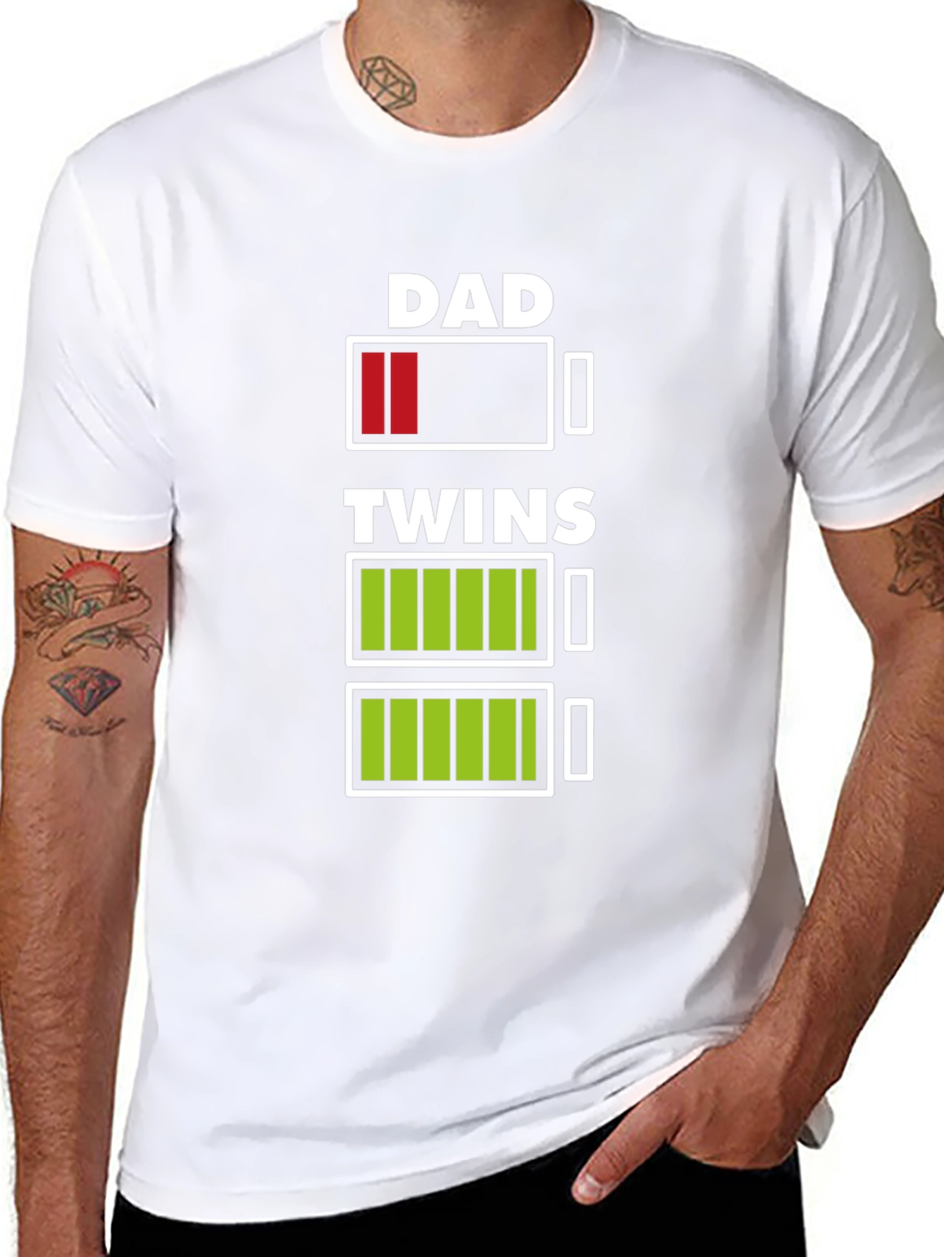 Dad of Twins Low Battery Graphic T-Shirt