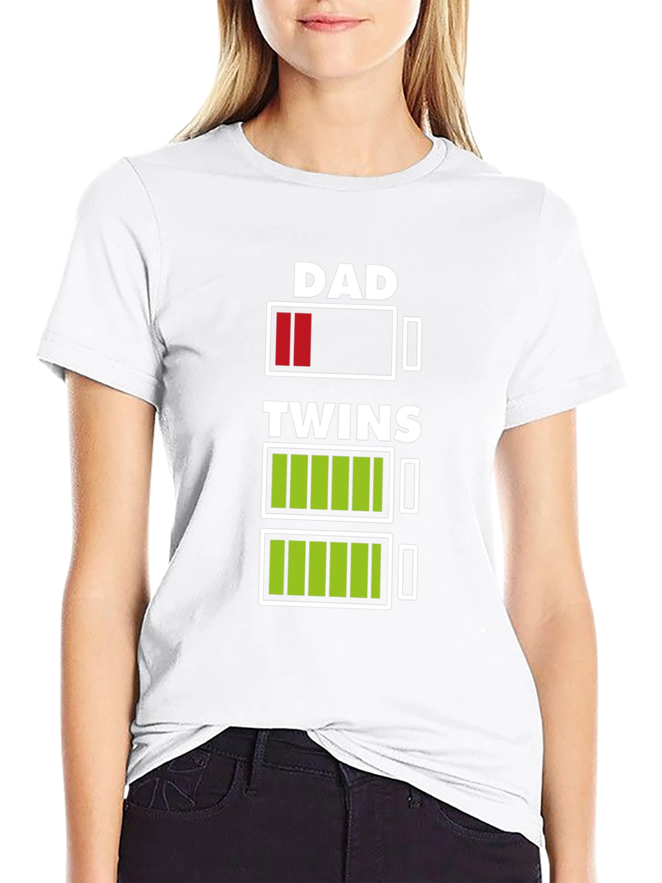 Dad of Twins Low Battery Graphic T-Shirt