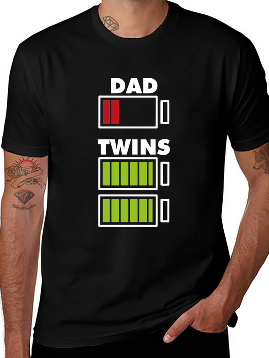 Dad of Twins Low Battery Graphic T-Shirt