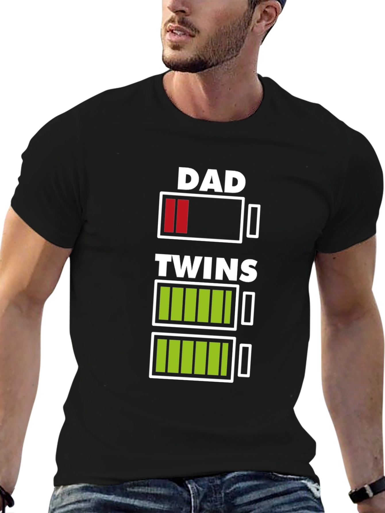 Dad of Twins Low Battery Graphic T-Shirt
