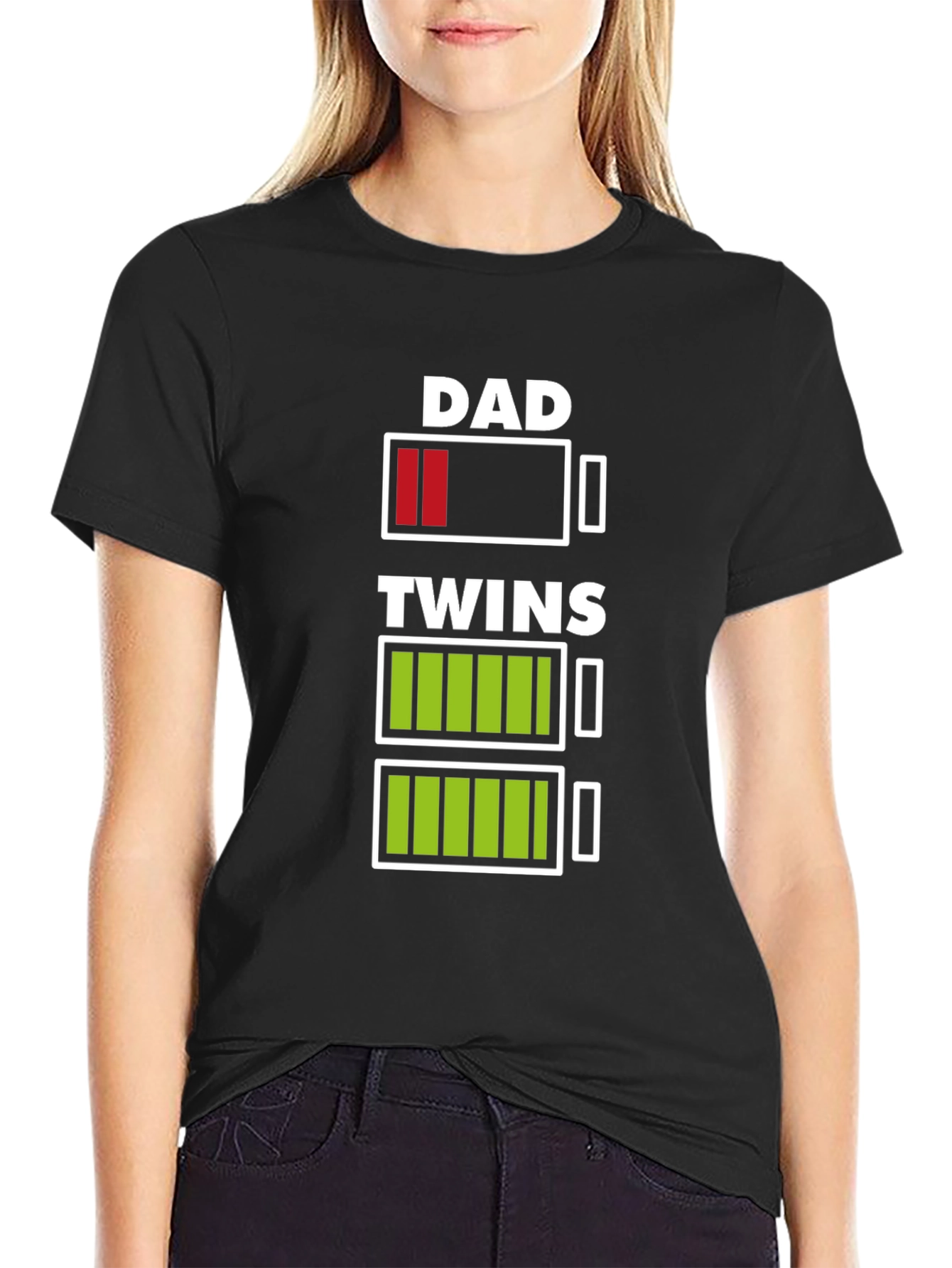 Dad of Twins Low Battery Graphic T-Shirt