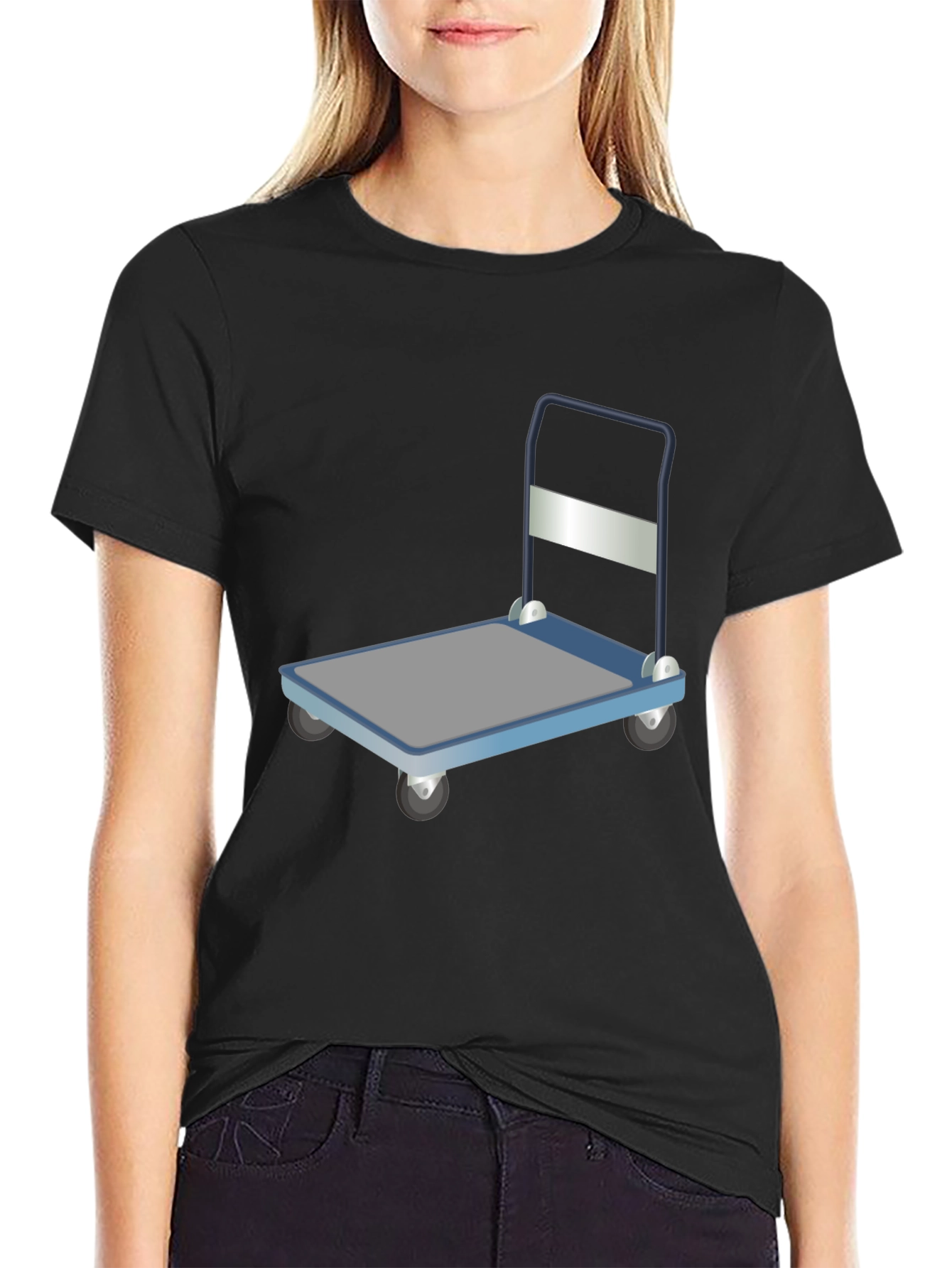 Novelty Black T-Shirt with Trolley Graphic
