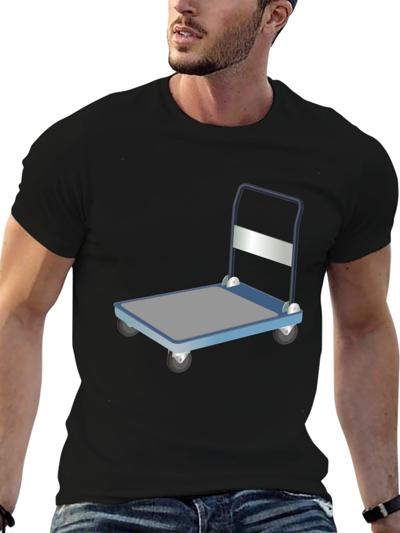Novelty Black T-Shirt with Trolley Graphic