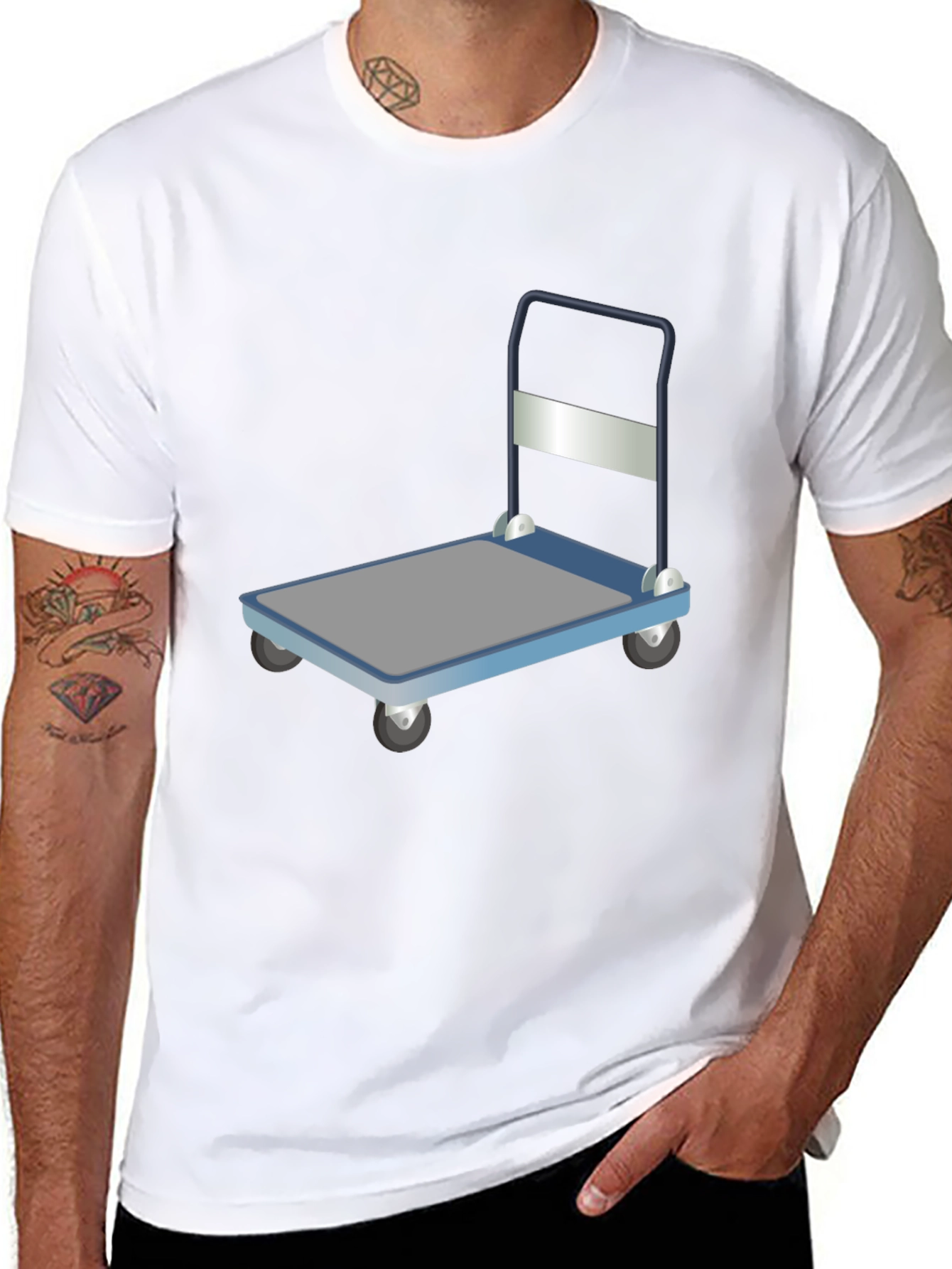 Novelty Black T-Shirt with Trolley Graphic