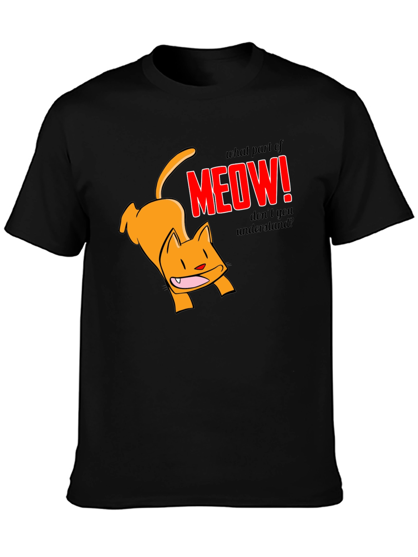 Funny Cat Meow Graphic T-Shirt - Black